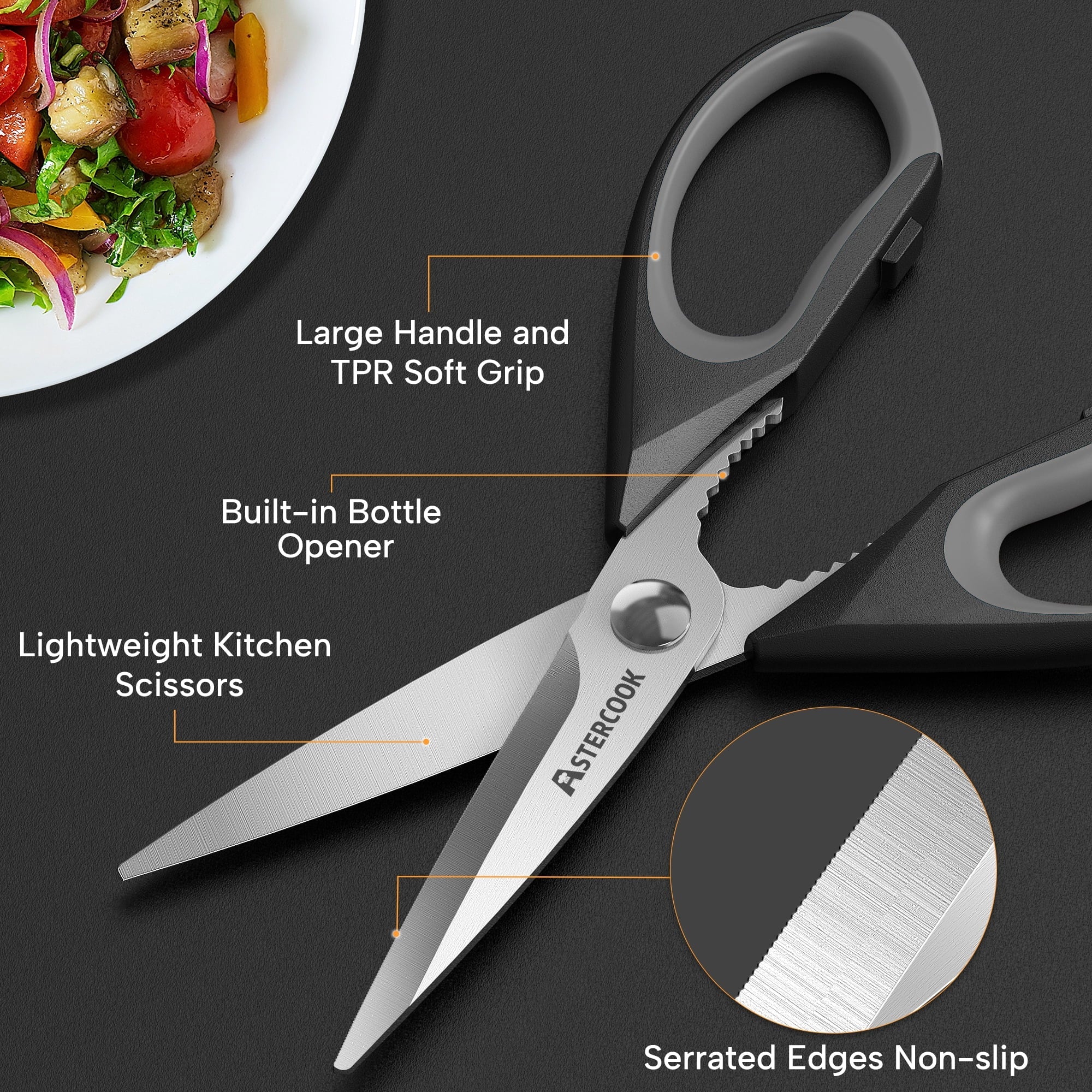 Multi-Functional 2 Pcs Kitchen Scissors, Heavy Duty Shears with Serrated Blade, Ergonomic Handle Food Scissor for Poultry, H... - Innovative Kitchen Helper for Modern Cooking Detail