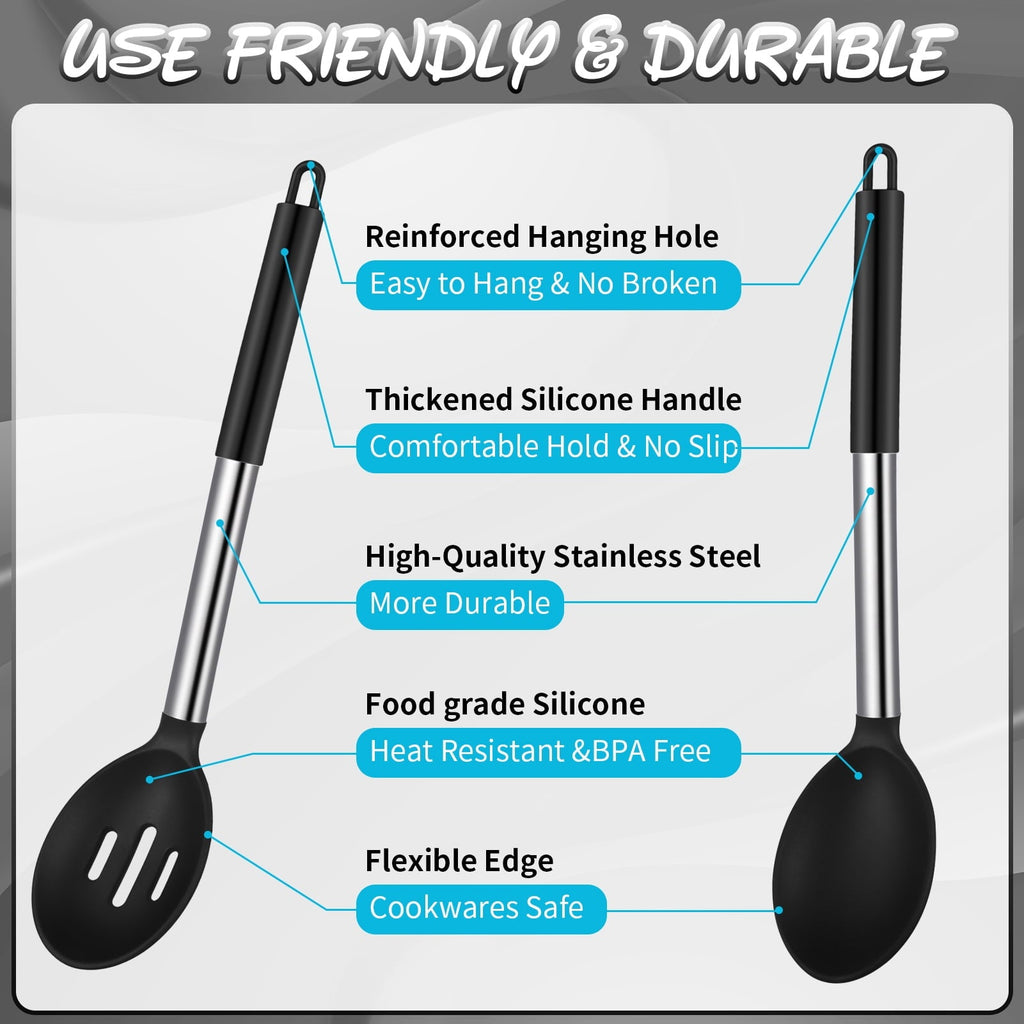 Seamless One-Piece Silicone Cooking Spatulas and Spoons, 4 Pack Heat Resistant Silicone Cooking Utensils Set, Non-stick Large Ki... - Premium Stainless Steel Cooking Utensil for Non-Stick Pots Detail