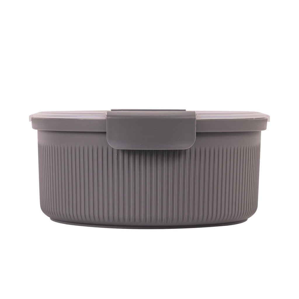 Fun Food Fidget Food Storage Bento Container, Round, Grey, 47oz Capacity, Ideal Use for Workday Meals and Travel - Playful Star & Heart Shaped Geometric NeeDoh Detail