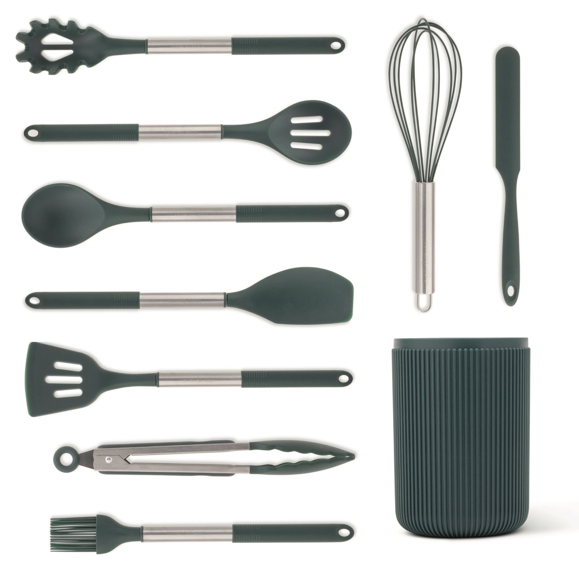 Seamless One-Piece 10-Piece Silicone Gadget Set - Green - Durable Turner & Ladle Utensil Set for Home Chefs Detail