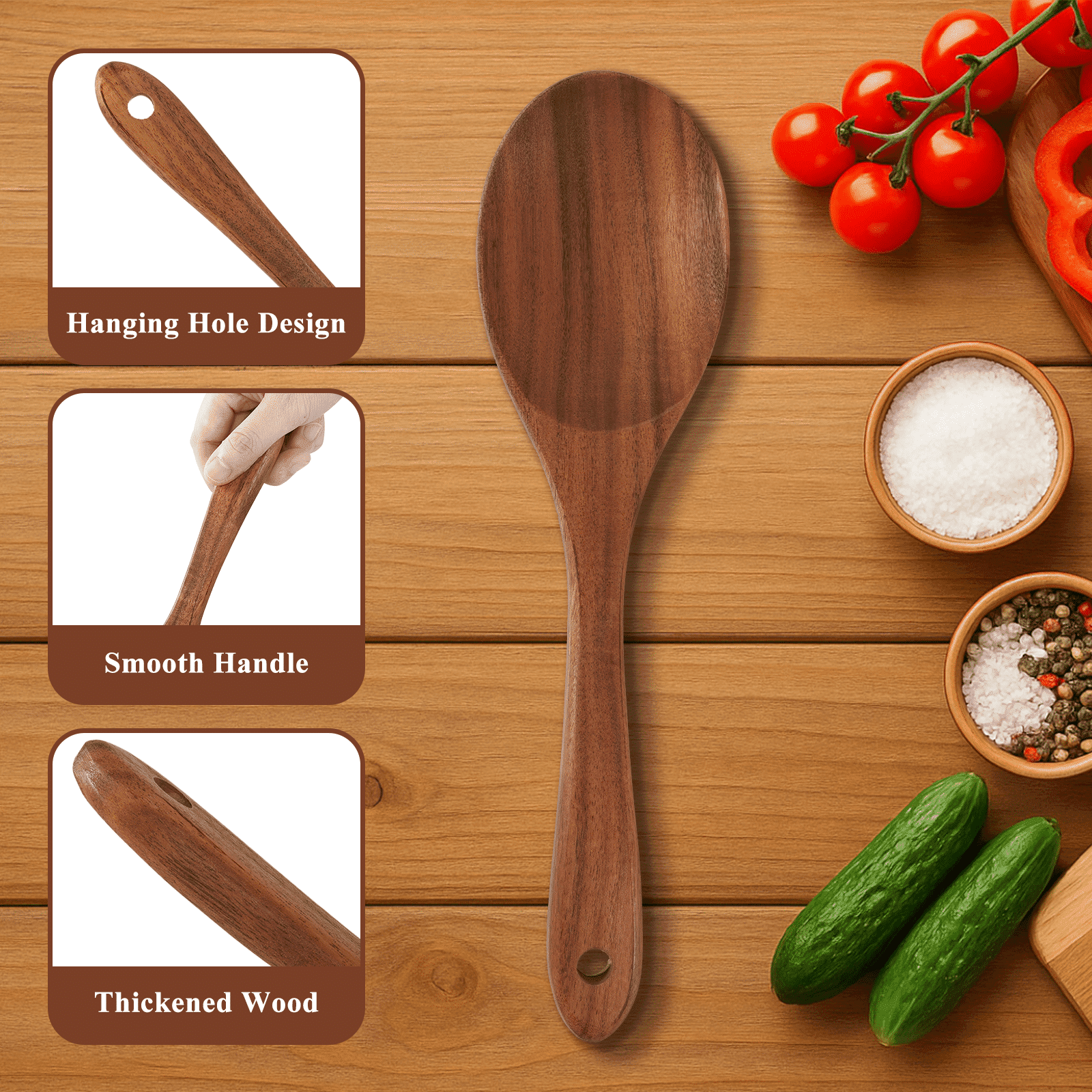 Premium Silicone Wooden Spoons for Cooking, 8 Pcs Natural Wooden Utensil for Cooking with Non-Stick, Heat Resistant, Wood... - Ergonomic Kitchen Tongs and Cooking Spoon Utensil Detail