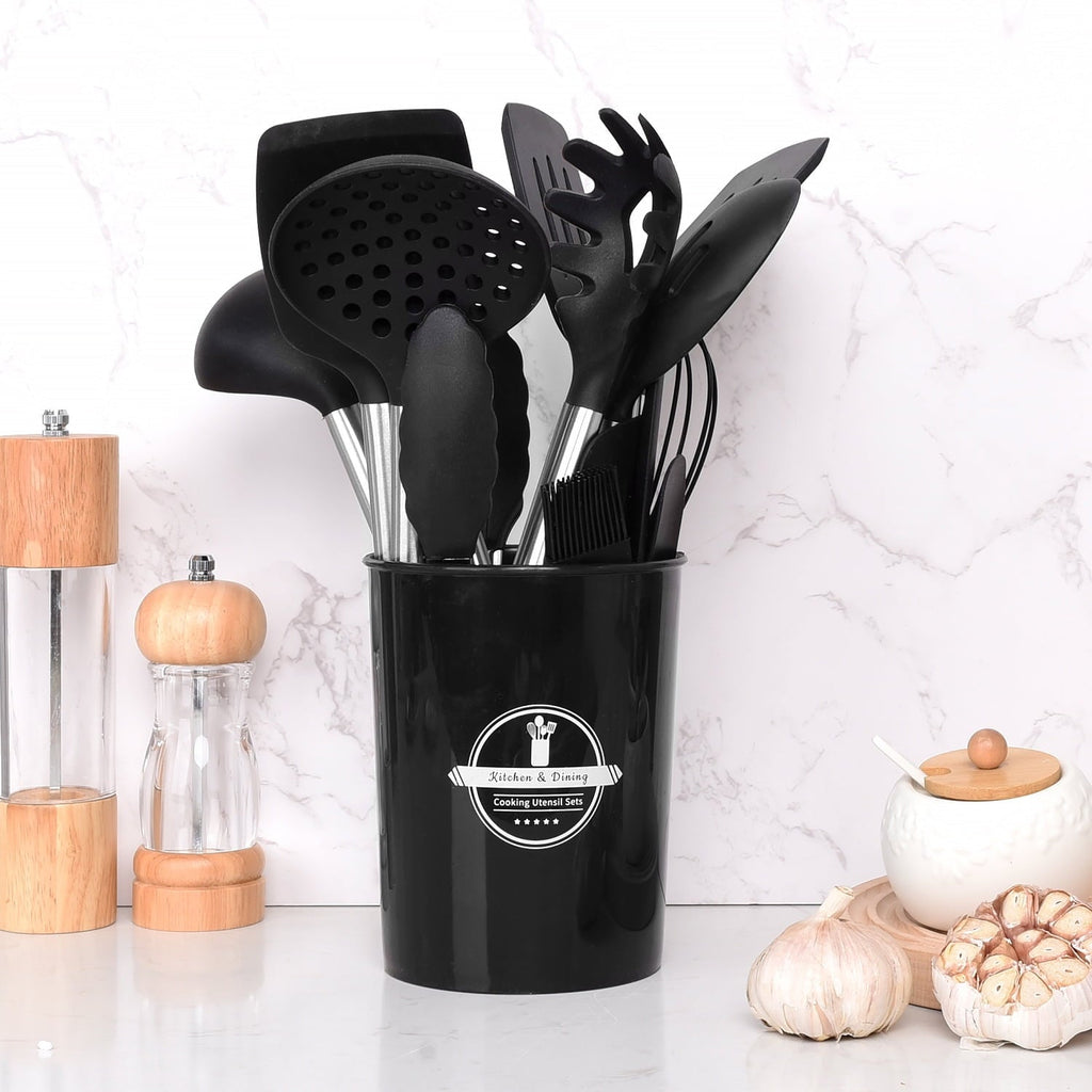 Seamless One-Piece Silicone Cooking Utensils Set, 26 Pcs, Heat Resistant Kitchen Utensils Set, Black - Durable Turner & Ladle Utensil Set for Home Chefs Detail