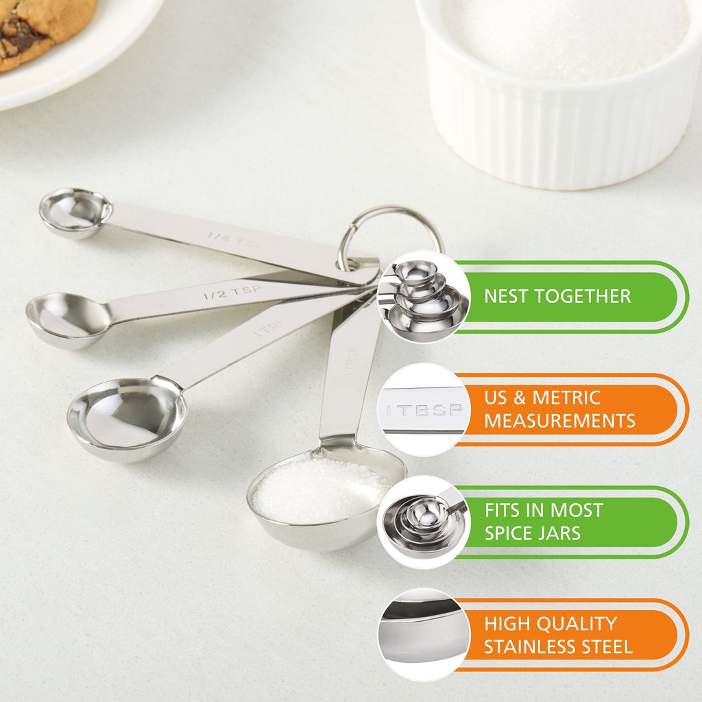 Time-Saving Kitchen Stainless Steel 4-Piece Nesting Measuring Spoons Set, Stainless Steel Finish - Multi-Functional Manual Food Chopper & Slicer Detail