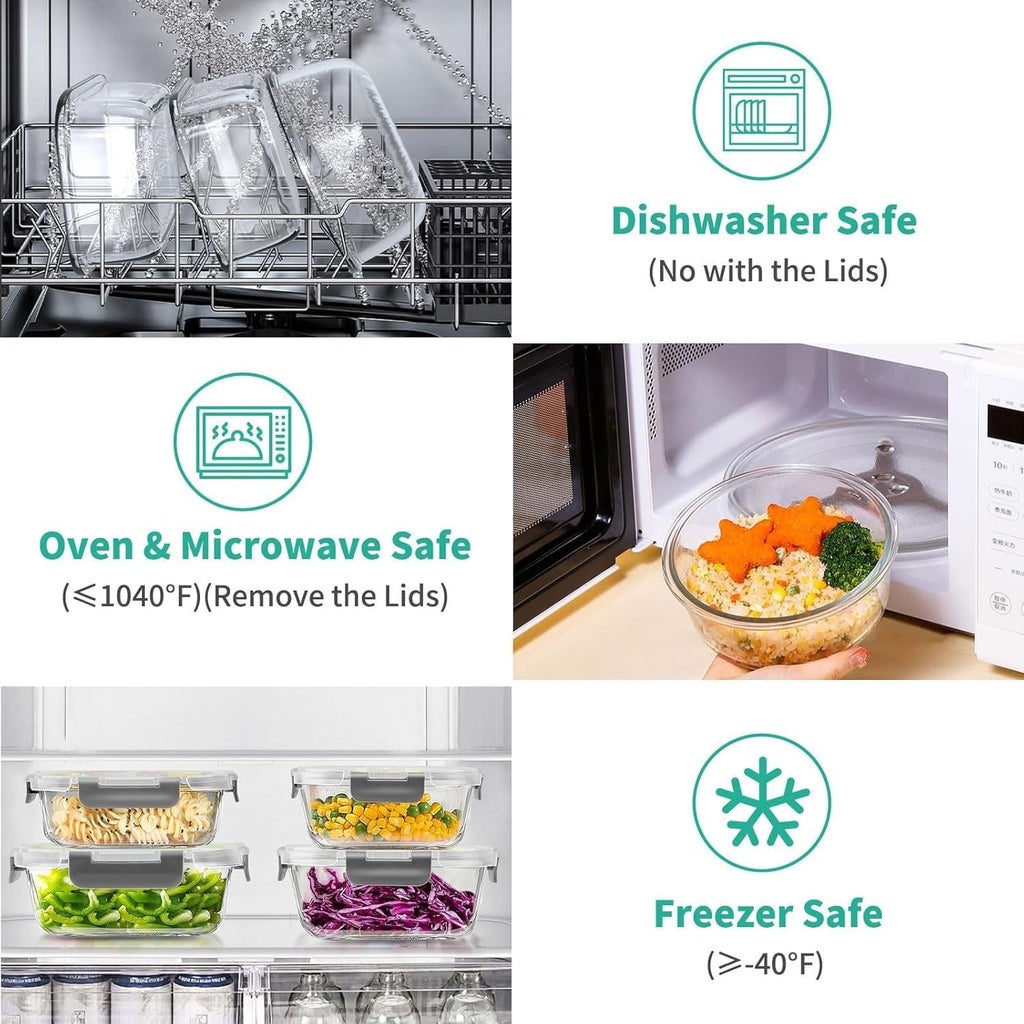 Deliciously Squishy 34pcs Glass Food Storage Containers with Lids Set, Airtight Meal Prep Containers (17 Containers & 17 Lids), Grey - Fun Food Fidget Cookie Squishable Toy Detail