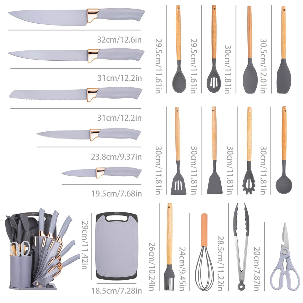Heat-Resistant 19-Piece Silicone Kitchen Utensil & Knife Set - Heat-Resistant Cooking Tools Non-Stick Safe Gift for Mom or Wo... - Ergonomic Kitchen Tongs and Cooking Spoon Utensil Detail