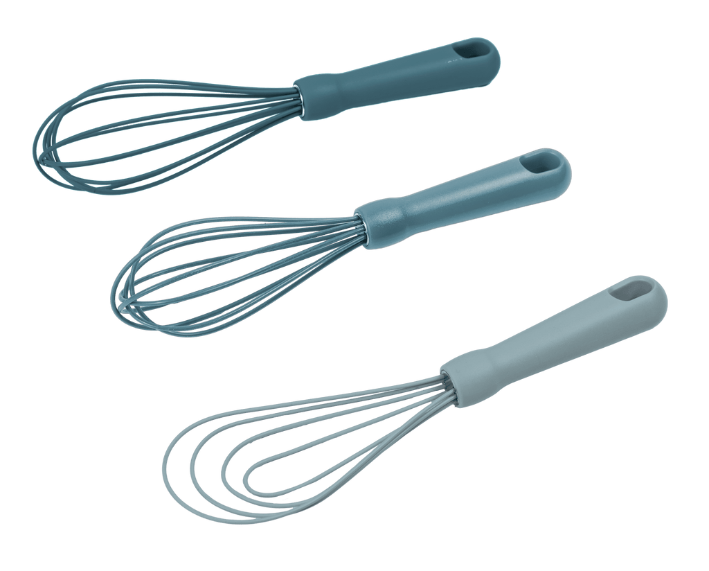 Multi-Functional 3-Piece Silicone Whisk Set, 10.5"/10.4"/9.6" L, Blue Color - Innovative Kitchen Helper for Modern Cooking Detail