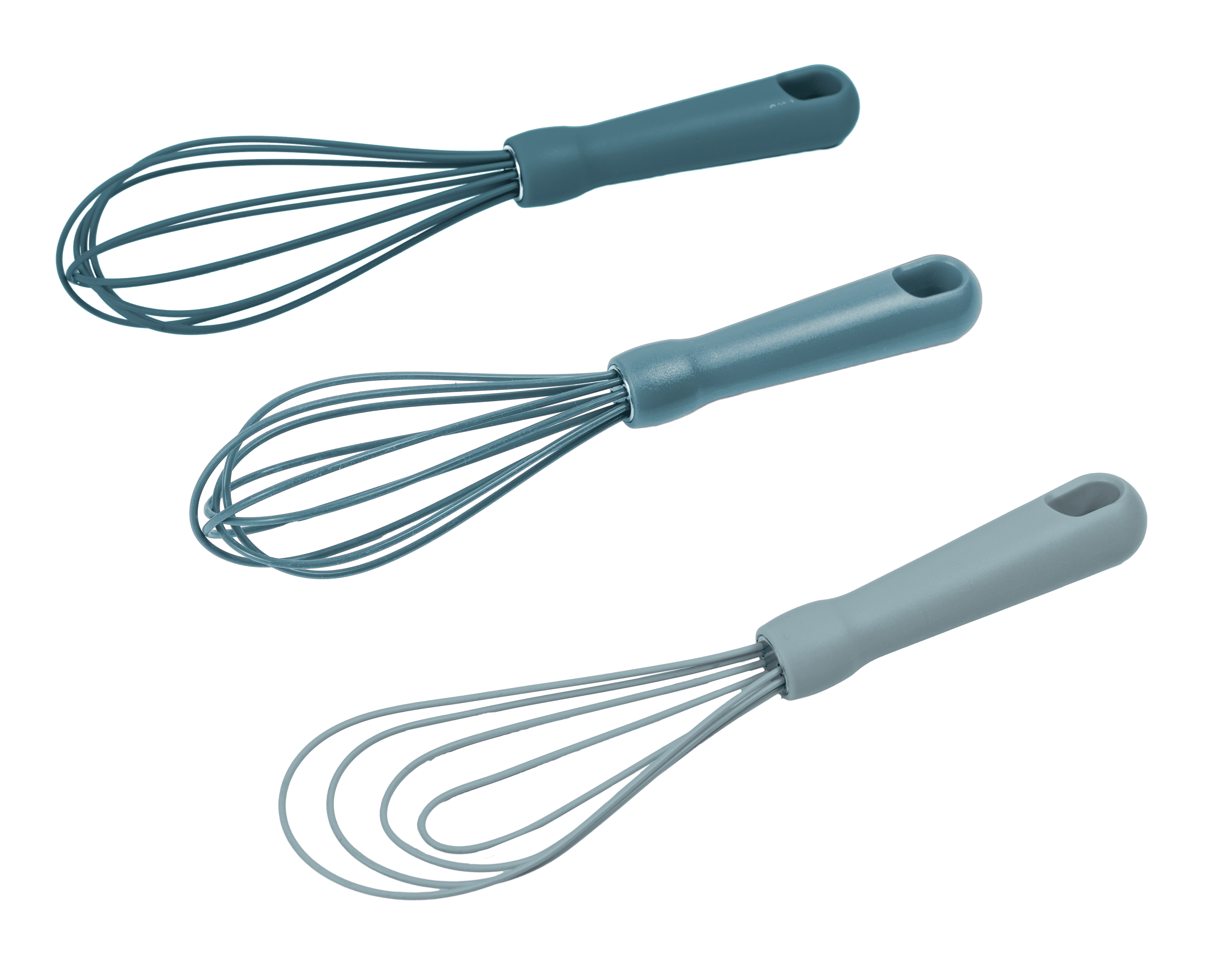 Multi-Functional 3-Piece Silicone Whisk Set, 10.5"/10.4"/9.6" L, Blue Color - Innovative Kitchen Helper for Modern Cooking Detail