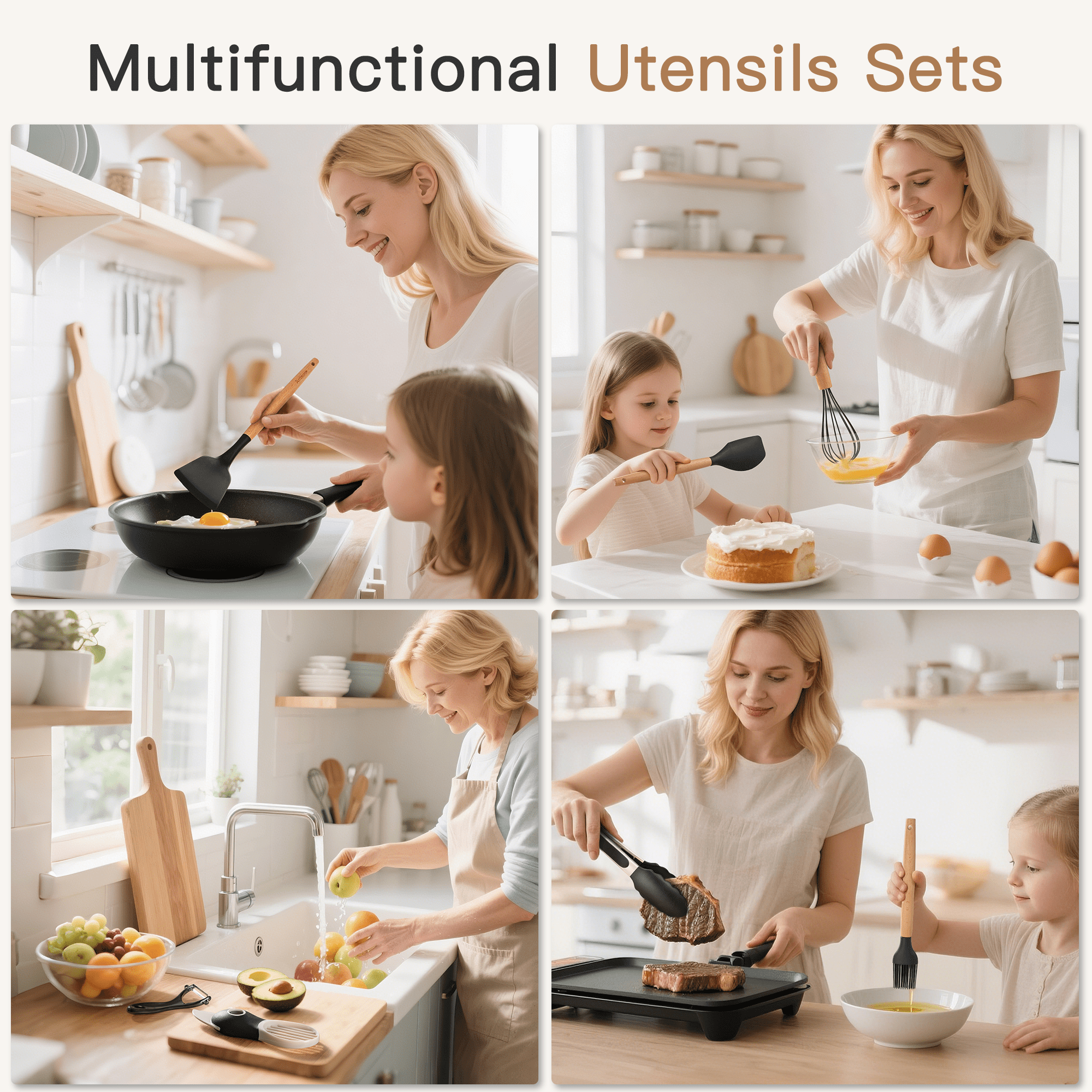Time-Saving Silicone Cooking Utensils Set, 38 PCS Kitchen Utensils Set for 446°F Heat Resistant, Food Grade Utensil Sets with Woo... - Multi-Functional Manual Food Chopper & Slicer Detail