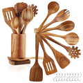 Heat-Resistant 10Pcs Wooden Spoons for Cooking, Smooth Finish Teak Wooden Utensils for Cooking, Soft Comfort-Grip Wood Spoons for Co... - Ergonomic Kitchen Tongs and Cooking Spoon Utensil - Default Title