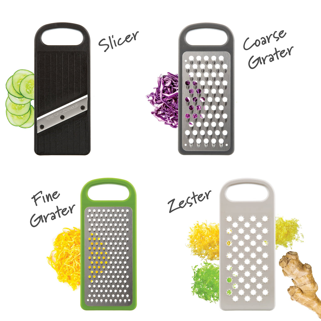 Premium Kitchen Compact Grate & Slice Set - Premium Stainless Steel Garlic Presser & Peeler Detail