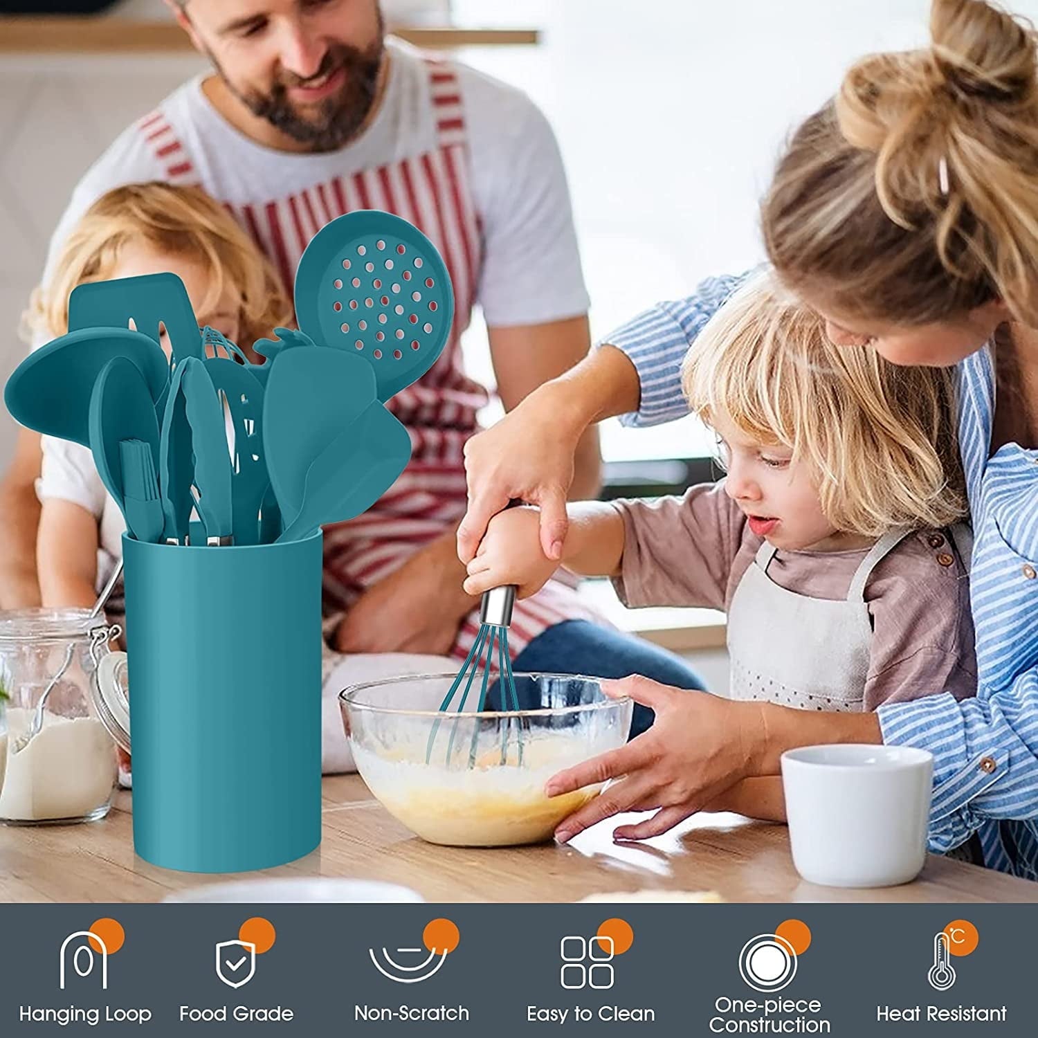 Ergonomic Cooking 15-Piece Kitchen Utensils Set, Silicone Cooking Utensils with Holder, Non-stick Cookware Friendly & Heat Resistant - ... - Durable Turner & Ladle Utensil Set for Home Chefs Detail