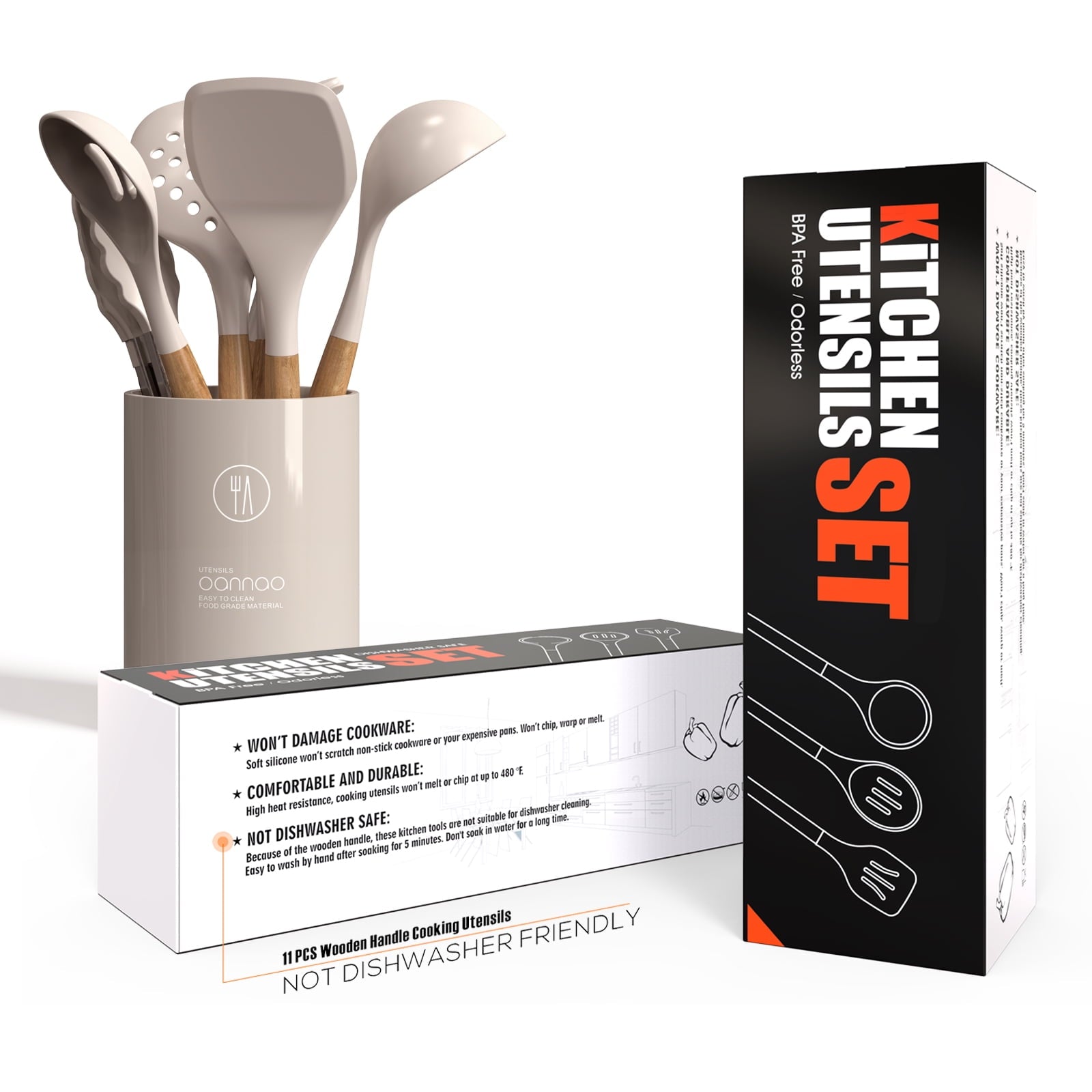 Heat-Resistant Silicone Cooking Utensils Set - 446°F Heat Resistant Silicone Kitchen Utensils for Cooking,Kitchen Utensil Spatula Se... - Ergonomic Kitchen Tongs and Cooking Spoon Utensil Detail