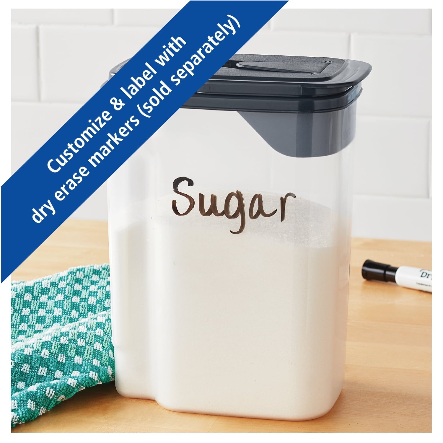 Deliciously Squishy 3.5 QT Plastic Food Dispenser, Clear with Gray Lid (1 Each) 7.5" L x 3.75" W x 9.25" H, Designed to Help wi... - Playful Star & Heart Shaped Geometric NeeDoh Detail