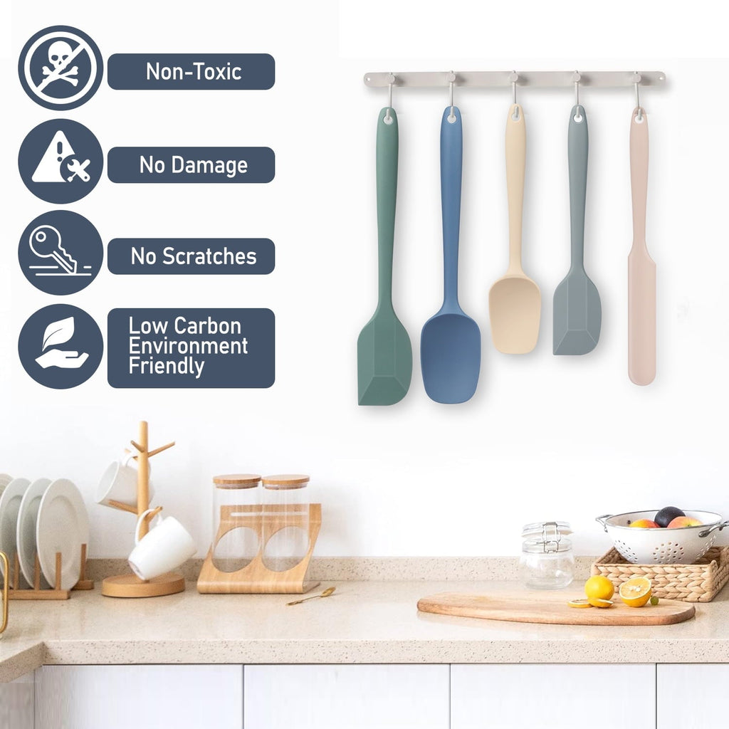 Heat-Resistant Food Grade Silicone Rubber Spatula Set, 5 Pcs Kithen Cooking Mixing Utensil Set, BPA-Free High Heat Resistant... - Heat-Resistant Silicone Cooking Spatula Turner Detail