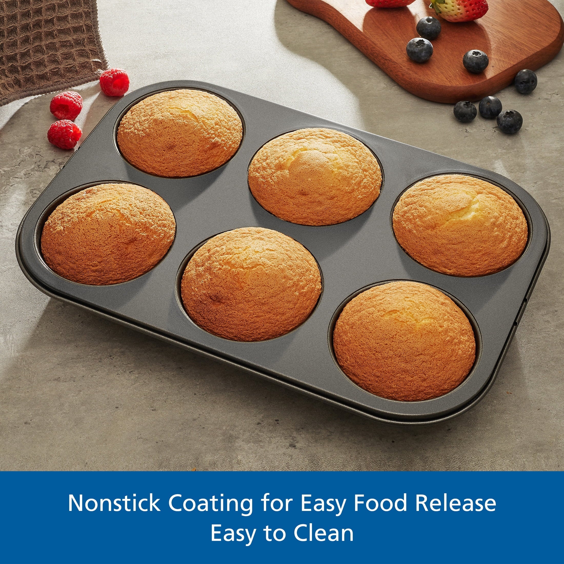 Premium Kitchen 6 Cup Jumbo Muffin Pan, Non-Stick Bakeware,3.4 inch Diameter Cups,Gray,Carbon Steel - Multi-Functional Manual Food Chopper & Slicer Detail