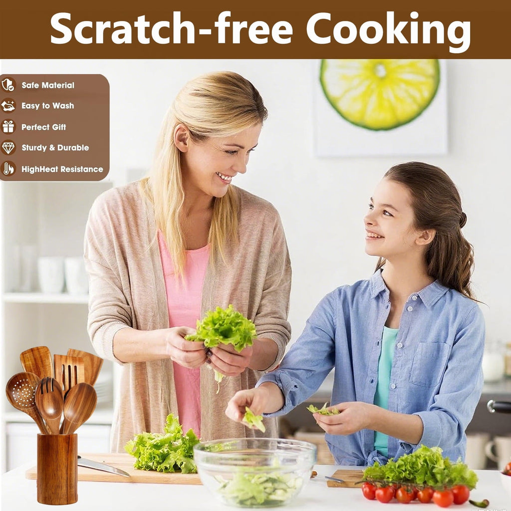 Ergonomic Cooking Wooden Spoons for Cooking, 8 Pcs Natural Teak Wooden Utensils Set, Non-Stick & Heat Resistant Durable Wood ... - Heat-Resistant Silicone Cooking Spatula Turner Detail