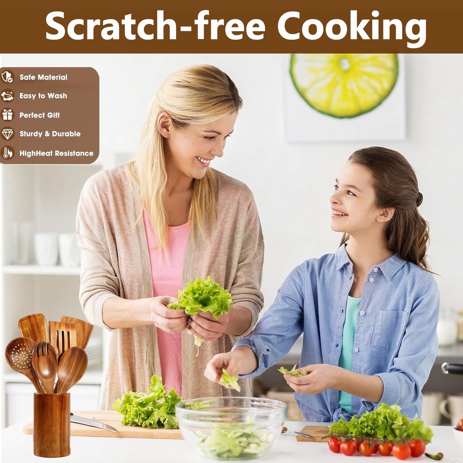 Ergonomic Cooking Wooden Spoons for Cooking, 8 Pcs Natural Teak Wooden Utensils Set, Non-Stick & Heat Resistant Durable Wood ... - Heat-Resistant Silicone Cooking Spatula Turner Detail