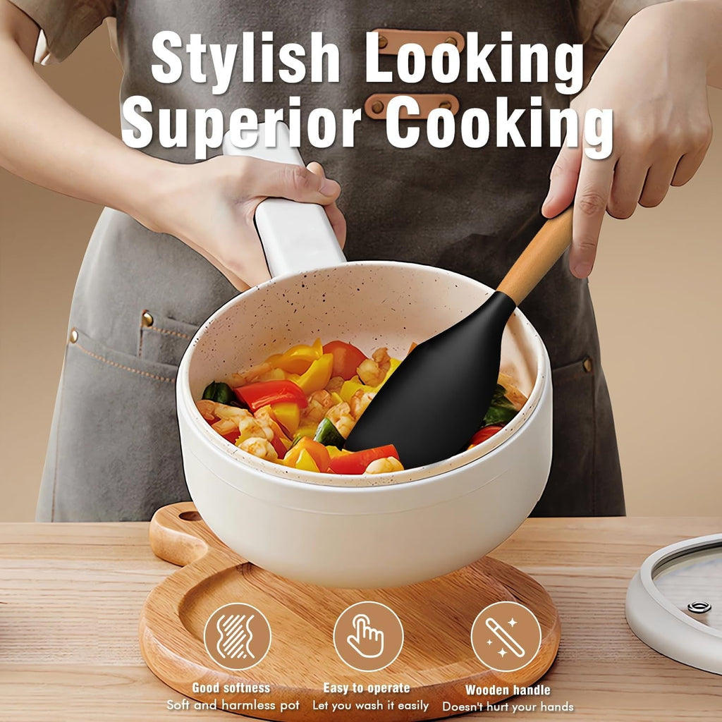 Chef-Quality Silicone Cooking Utensils Set - Silicone Kitchen Utensils for Cooking Wooden Handles, 446°F Heat Resistant Kitchen Ut... - Professional Kitchen Tool for Culinary Enthusiasts Detail