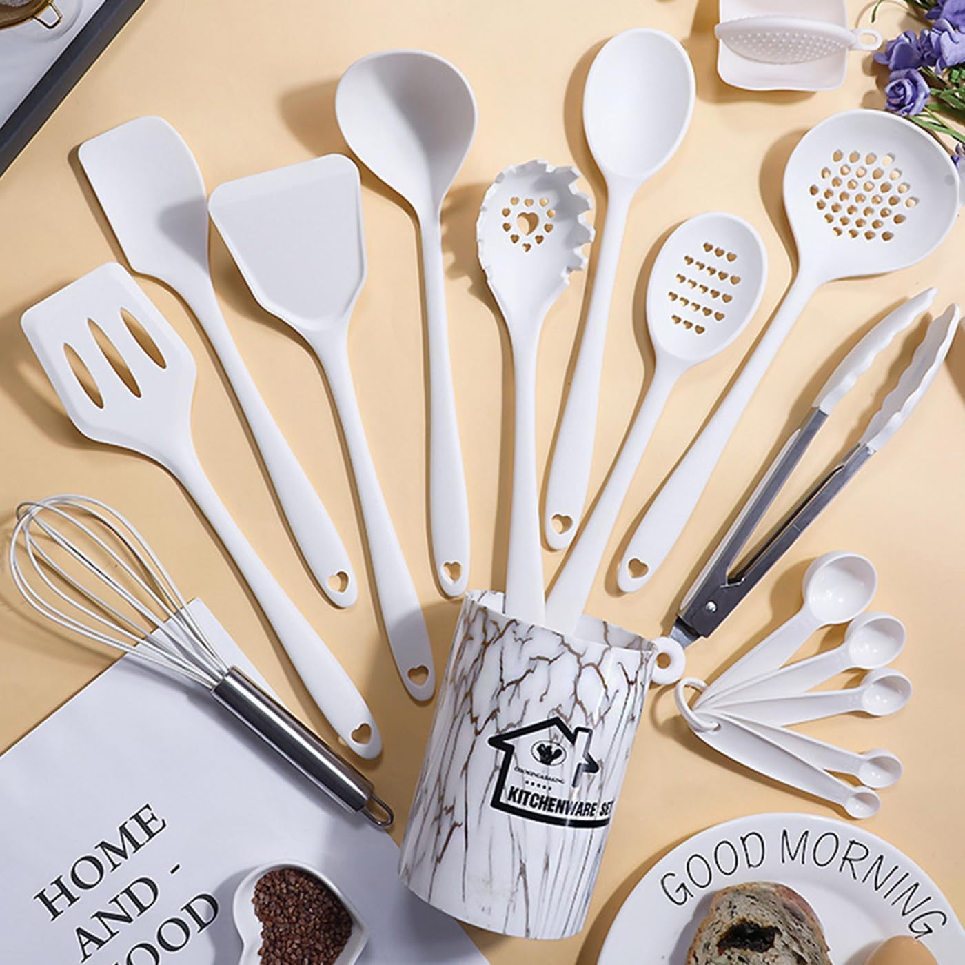 Professional Grade Silicone Cooking Utensils Set - 446°F Heat Resistant Kitchen Utensils,Turner Tongs,Spatula,Spoon,Brush,Whisk,Kitchen ... - High-Precision Culinary Tool for Baking & Cooking Detail