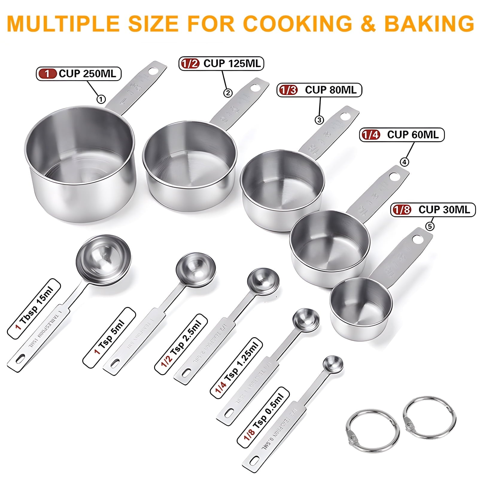 Non-Stick Safe Measuring Cups and Spoons Set of 10, 5 Stainless Steel Cups and 5 Spoons for Kitchen Cooking Baking - Heat-Resistant Silicone Cooking Spatula Turner Detail