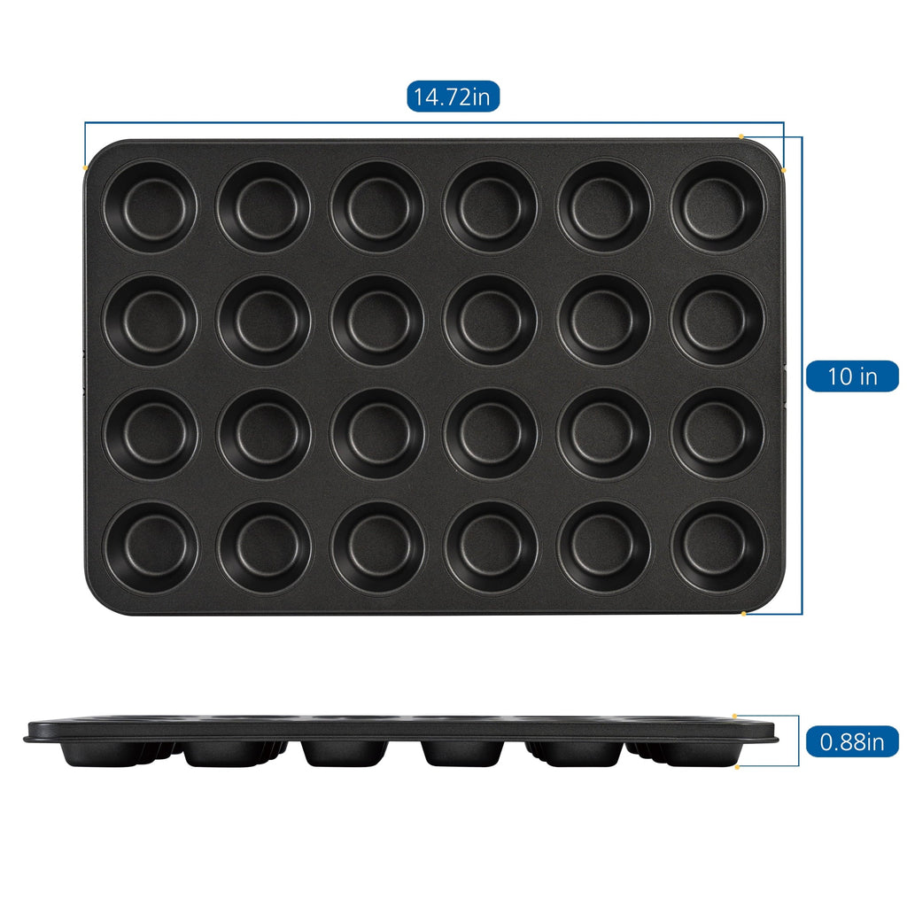 Premium Kitchen 24 Cavity Mini Muffin Pan, Non-Stick Bakeware,1.8 inch Diameter Cups,Gray,Carbon Steel - Multi-Functional Manual Food Chopper & Slicer Detail