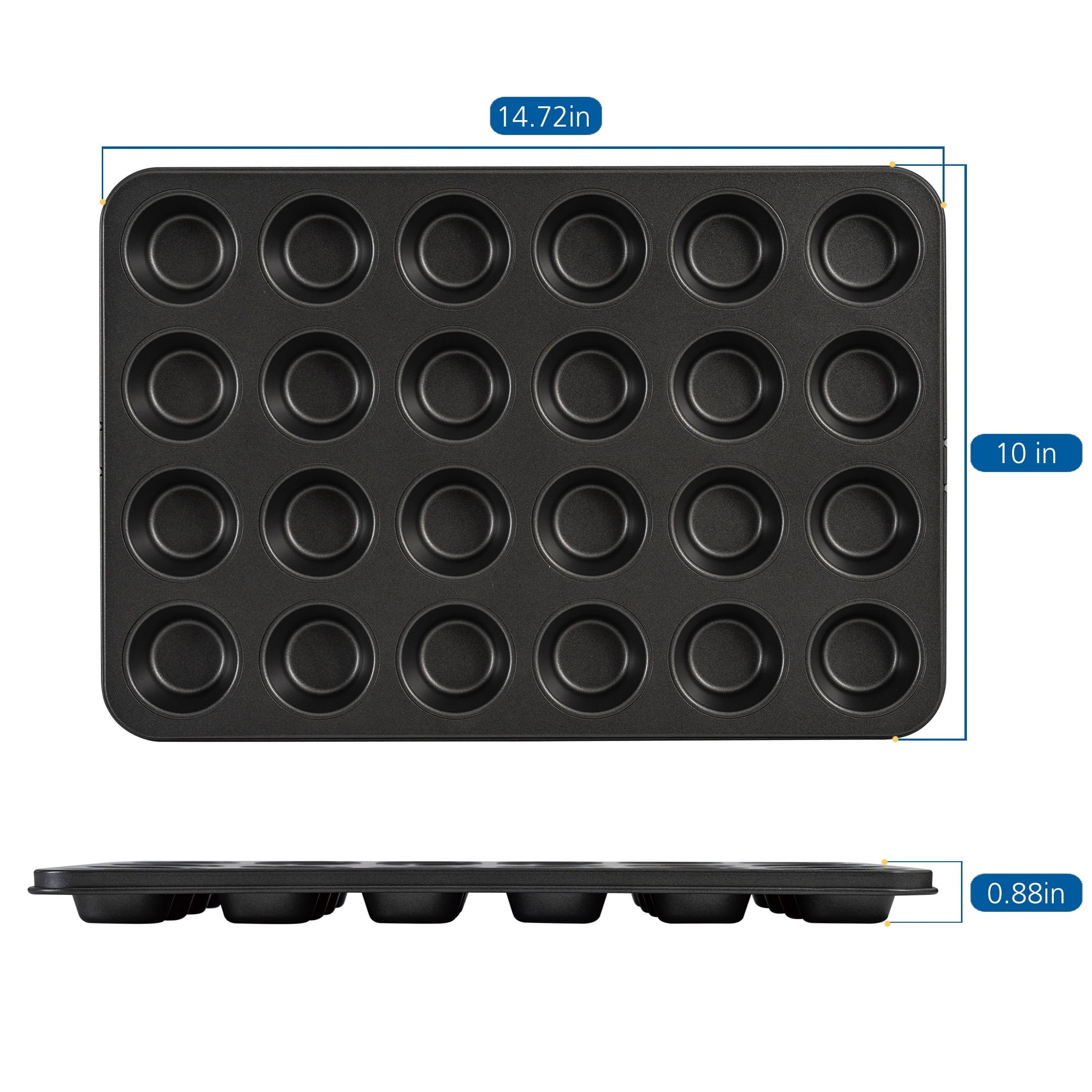 Premium Kitchen 24 Cavity Mini Muffin Pan, Non-Stick Bakeware,1.8 inch Diameter Cups,Gray,Carbon Steel - Multi-Functional Manual Food Chopper & Slicer Detail