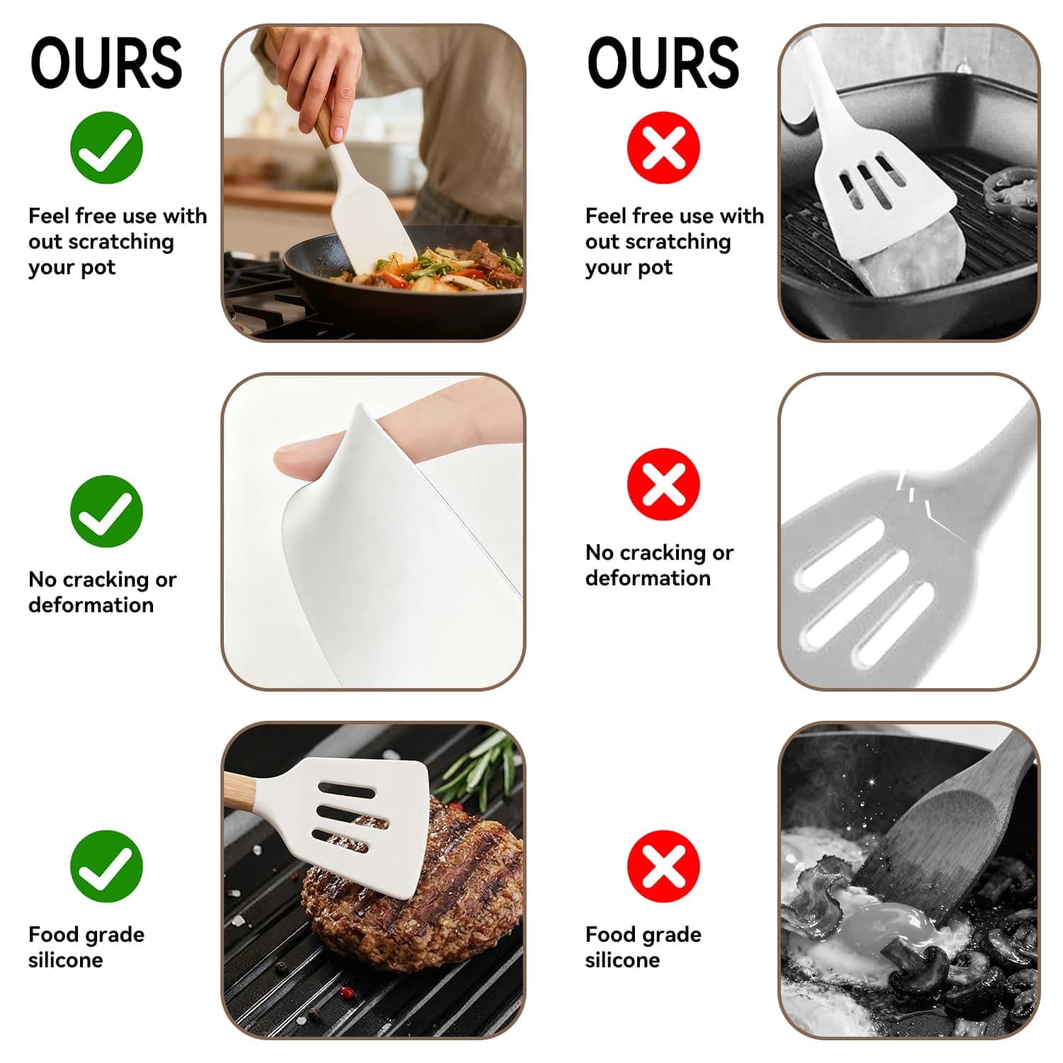 Premium Silicone Kitchen Utensils Set for Cooking, 11 Cooking Utensils, 6 Knife set Beige,3 Utensil Sets,utensilios de cocina - Ergonomic Kitchen Tongs and Cooking Spoon Utensil Detail