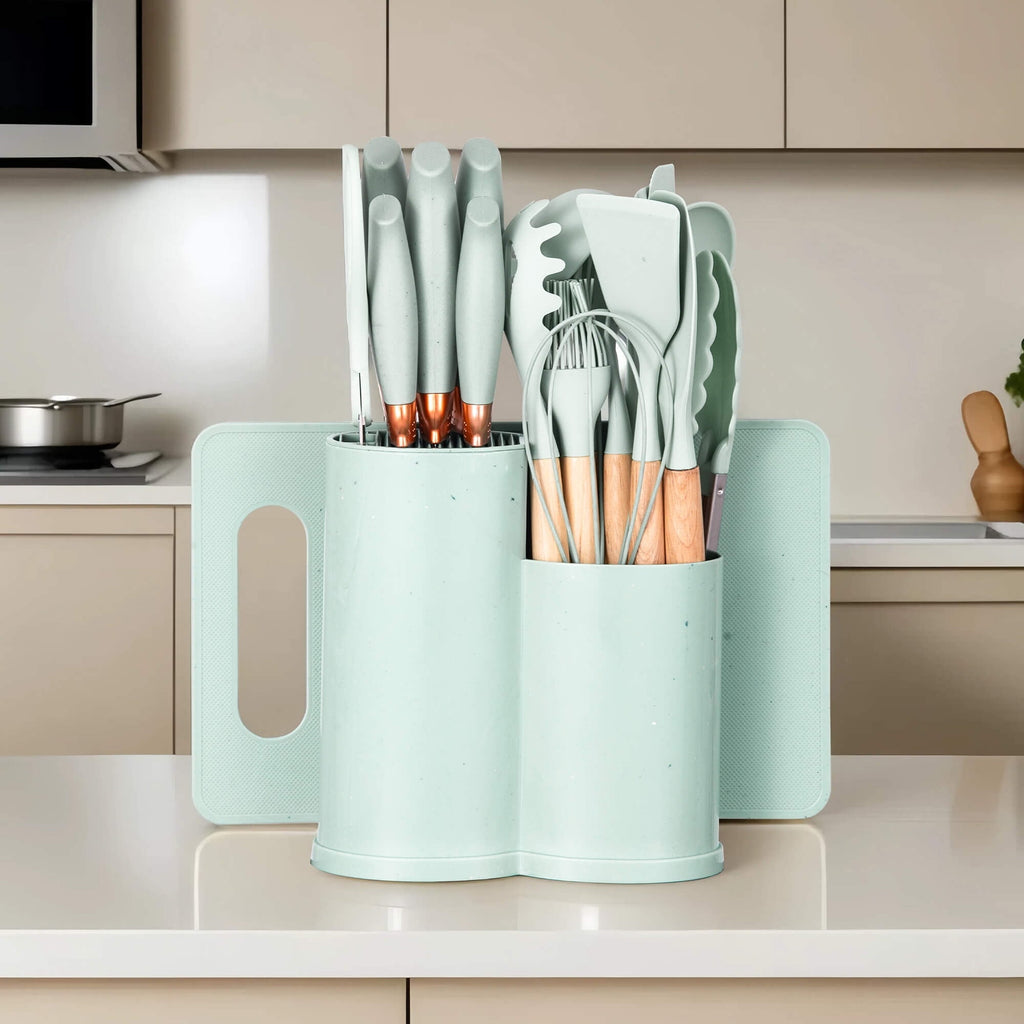 Premium Silicone 19pcs Silicone Kitchen Utensil Set, Heat-Resistant Non-Stick Easy Cooking Cleaning Home Light-Green - Durable Turner & Ladle Utensil Set for Home Chefs Detail