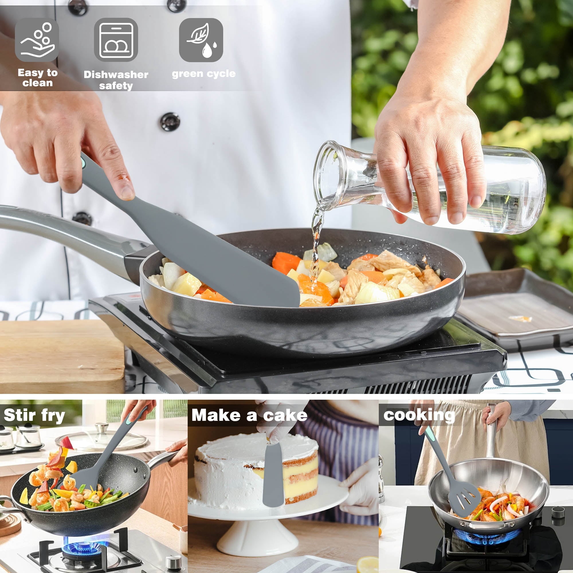 Professional Grade 5 Pieces Silicone Spatula Set, Non-Stick Silicone Turner Spatulas, Heat Resistance Cooking Utensils, Fli... - Professional Kitchen Tool for Culinary Enthusiasts Detail