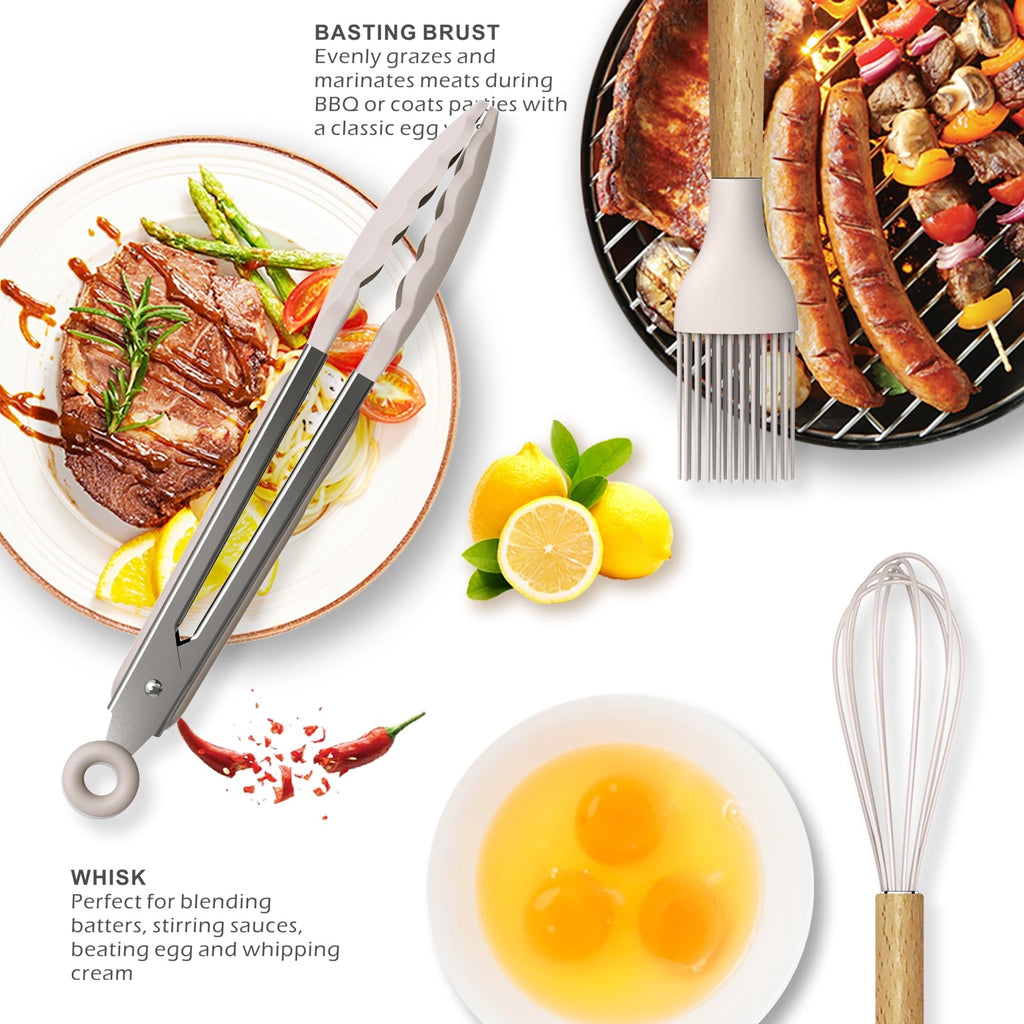 Heat-Resistant Silicone Cooking Utensils Set - 446°F Heat Resistant Silicone Kitchen Utensils for Cooking,Kitchen Utensil Spatula Se... - Ergonomic Kitchen Tongs and Cooking Spoon Utensil Detail