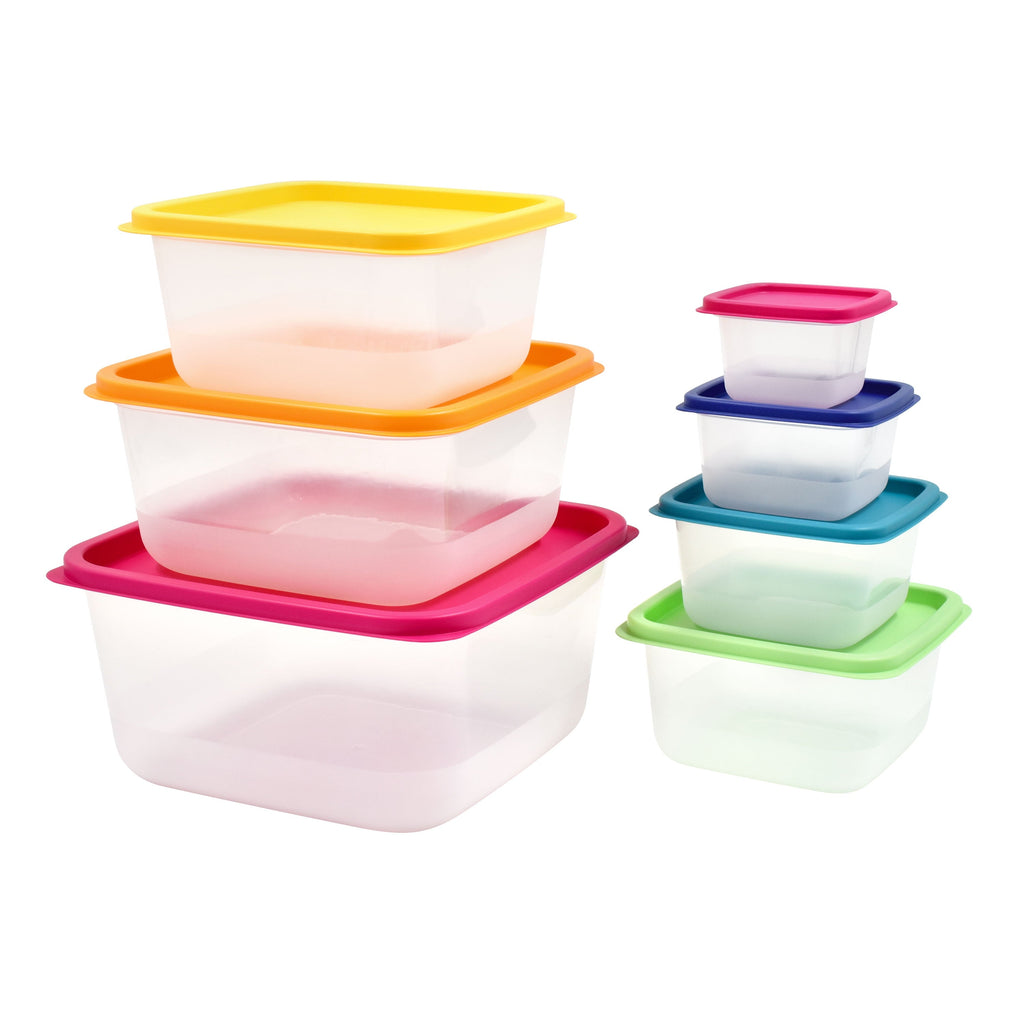 Fun Food Fidget Plastic Rainbow Food Storage Set, Multi Color, 14 Count, Best Used for Leftover Storage and Reheating - Playful Star & Heart Shaped Geometric NeeDoh Detail