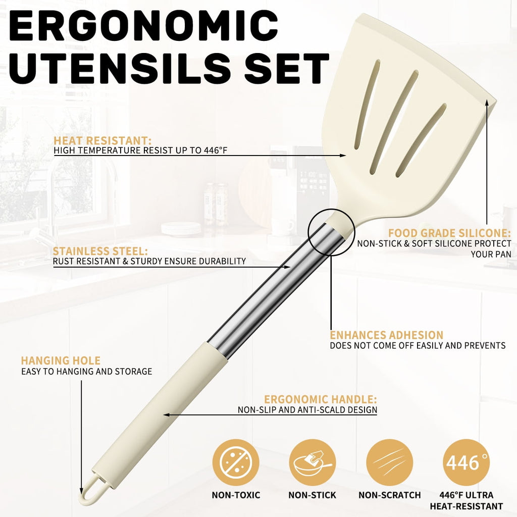 Chef-Quality Silicone Cooking Utensil Set, 30 Pcs Kitchen Utensils Set with Stainless Steel Handle, Food Grade Silicone Spatula Se... - Professional Kitchen Tool for Culinary Enthusiasts Detail