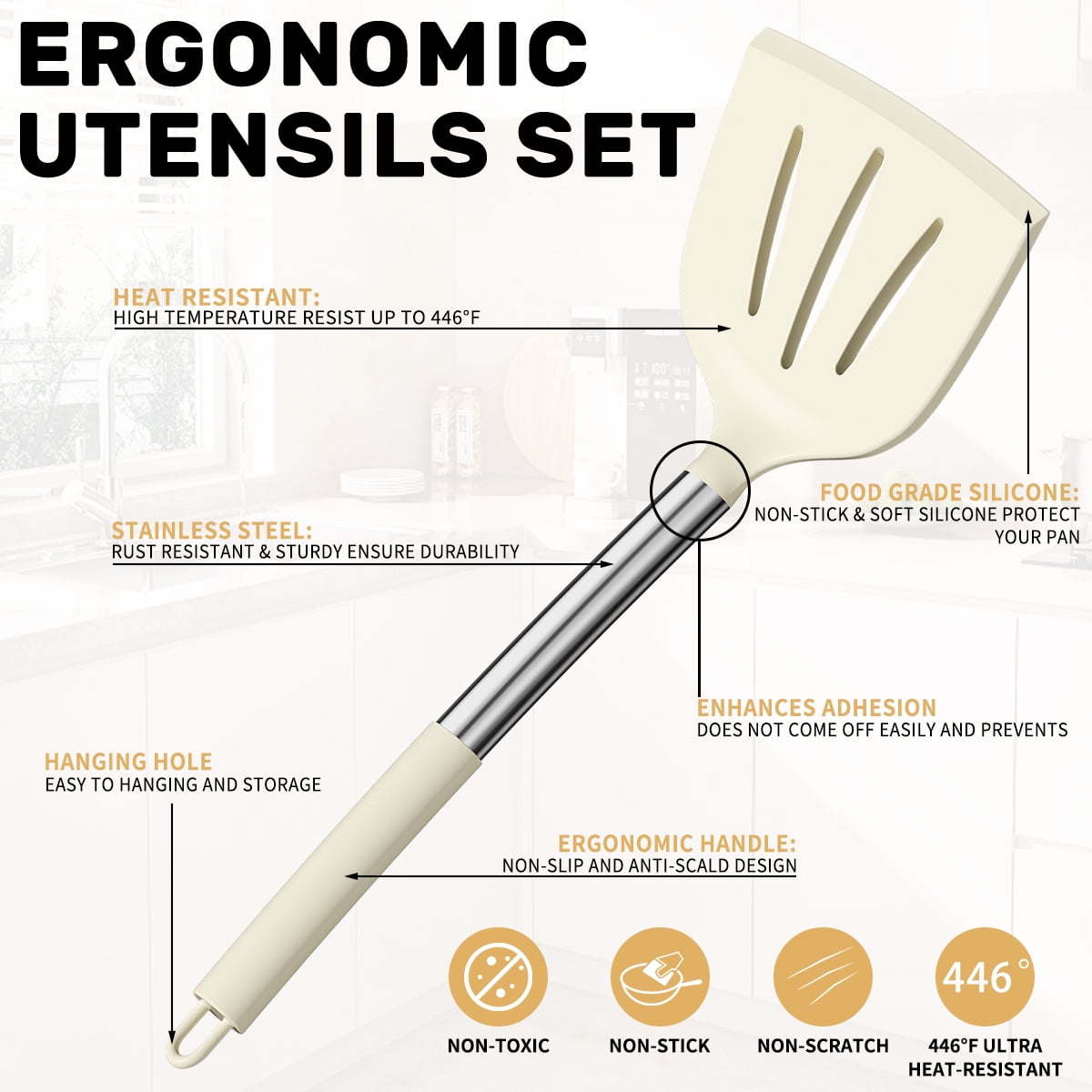 Chef-Quality Silicone Cooking Utensil Set, 30 Pcs Kitchen Utensils Set with Stainless Steel Handle, Food Grade Silicone Spatula Se... - Professional Kitchen Tool for Culinary Enthusiasts Detail