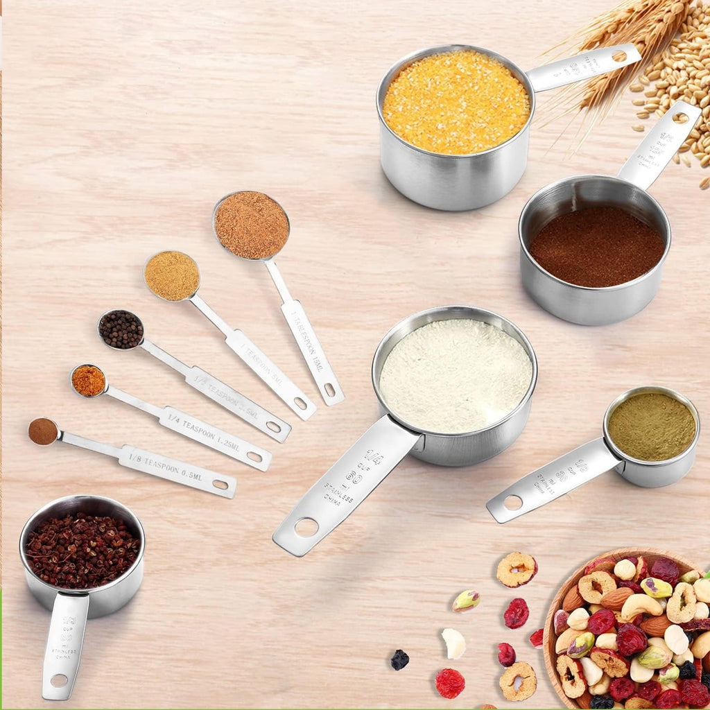 Non-Stick Safe Measuring Cups and Spoons Set of 10, 5 Stainless Steel Cups and 5 Spoons for Kitchen Cooking Baking - Heat-Resistant Silicone Cooking Spatula Turner Detail
