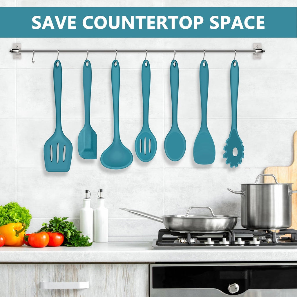 Premium Silicone 7-Piece Silicone Cooking Utensils Set, Blue Kitchen Utensils, Non-stick Gadgets Tools Include Slotted Turner, Soup La... - Premium Stainless Steel Cooking Utensil for Non-Stick Pots Detail