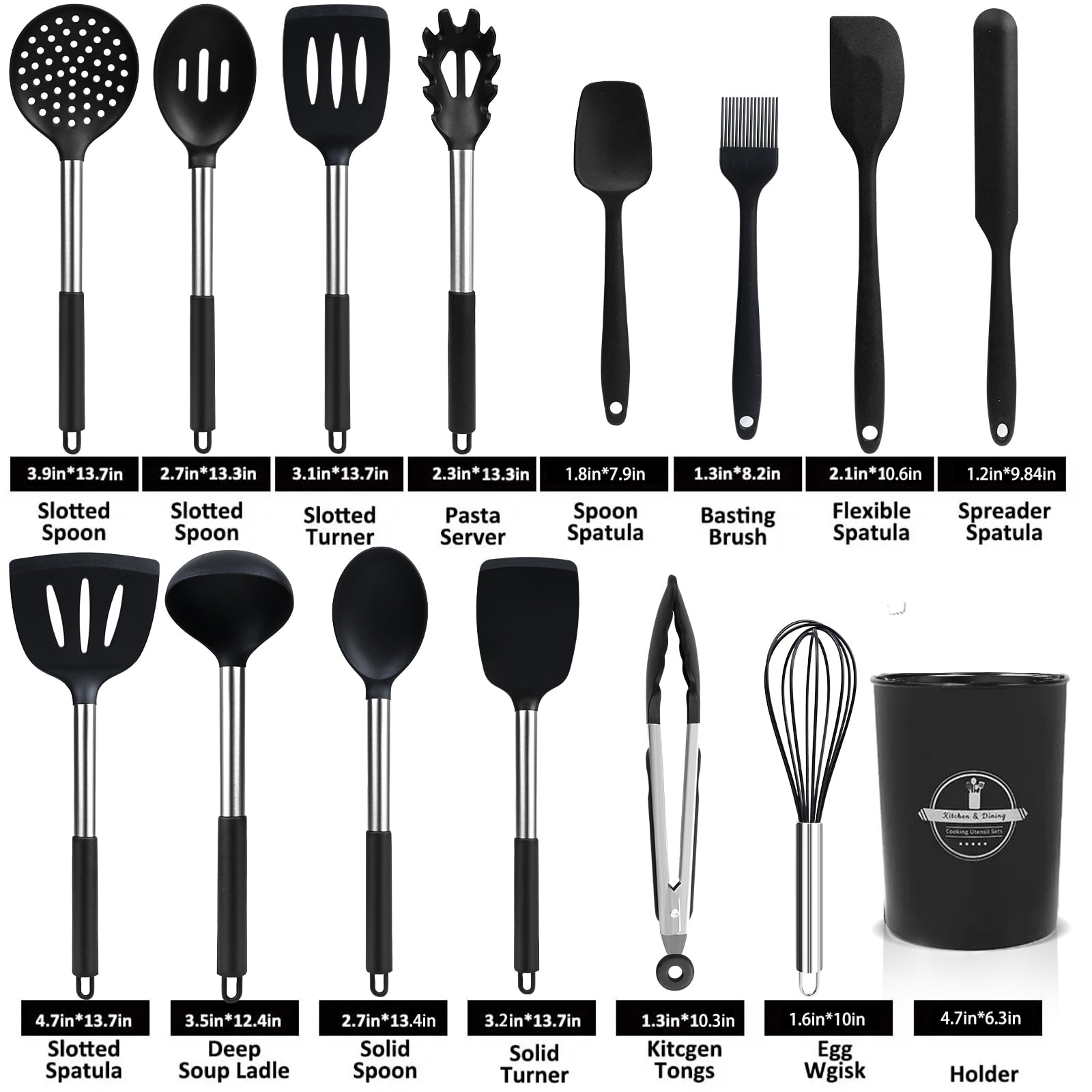 Seamless One-Piece Silicone Cooking Utensils Set, 26 Pcs, Heat Resistant Kitchen Utensils Set, Black - Durable Turner & Ladle Utensil Set for Home Chefs Detail