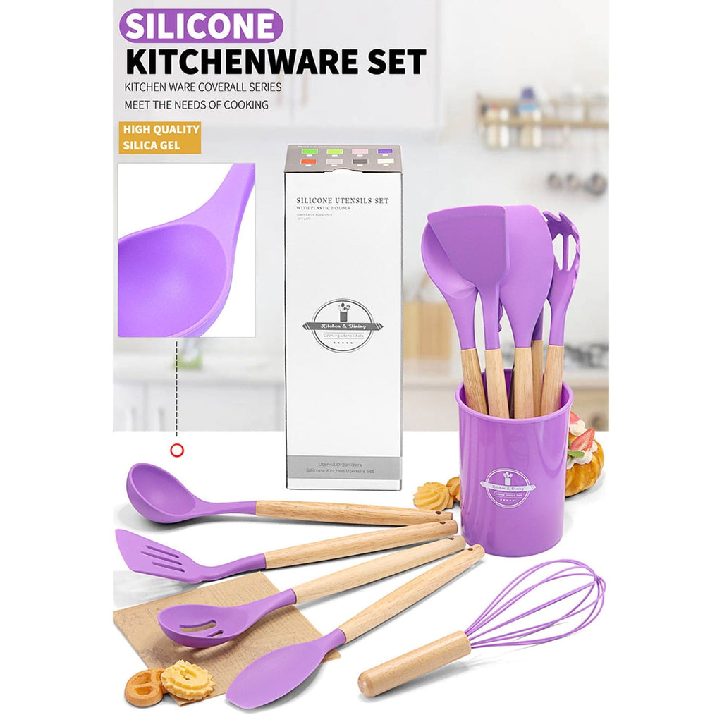 Ergonomic Cooking 12Pcs Cooking Kitchen Utensils Set with Holder,Wooden Handles Cooking Tool,BPA Free,Non Toxic Turner Tongs Spa... - Heat-Resistant Silicone Cooking Spatula Turner Detail