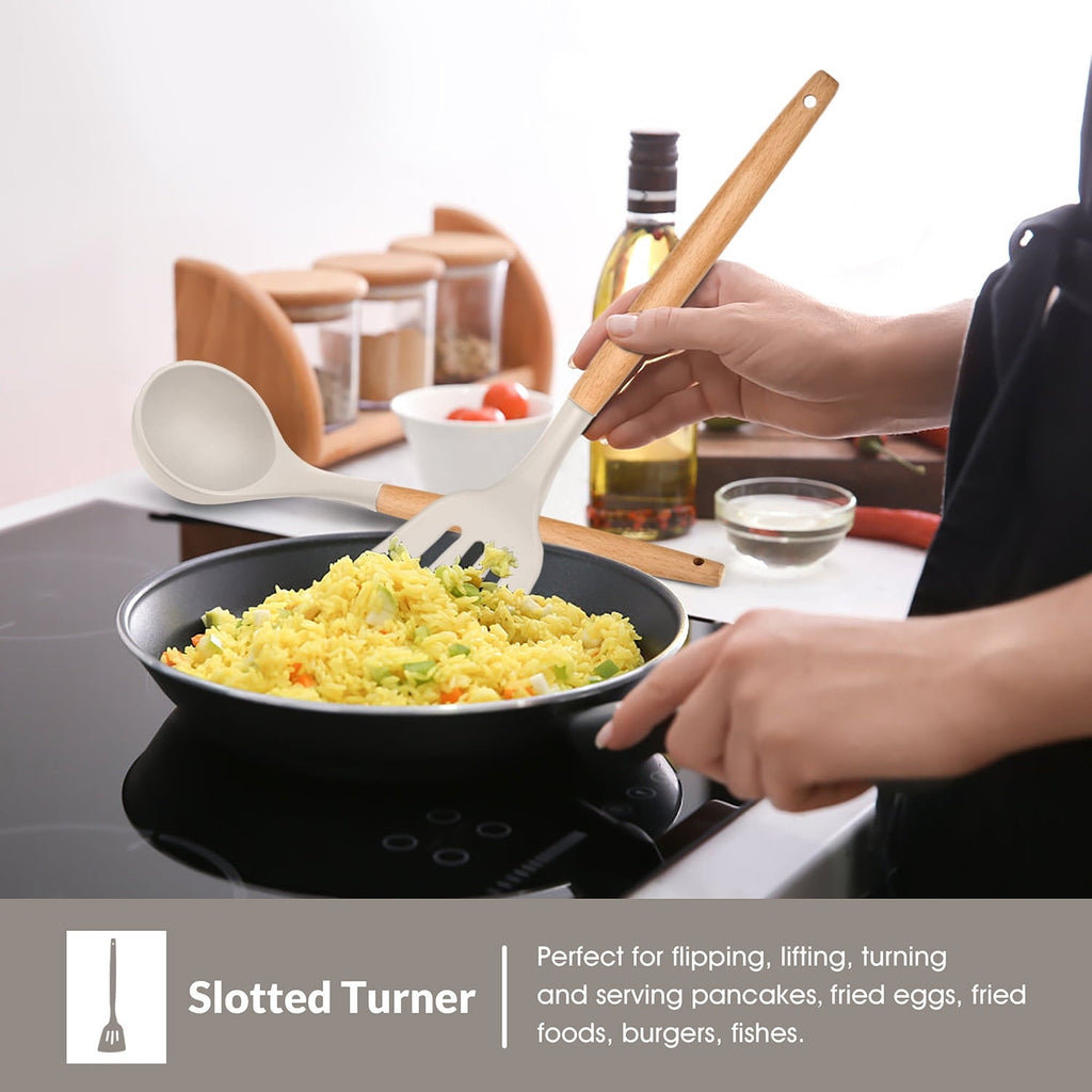 Chef-Quality Kitchen Utensils Set of 6, Silicone Cooking Utensils with Wooden Handle, Non-Stick Cookware & Heat Resistant, Include... - High-Precision Culinary Tool for Baking & Cooking Detail