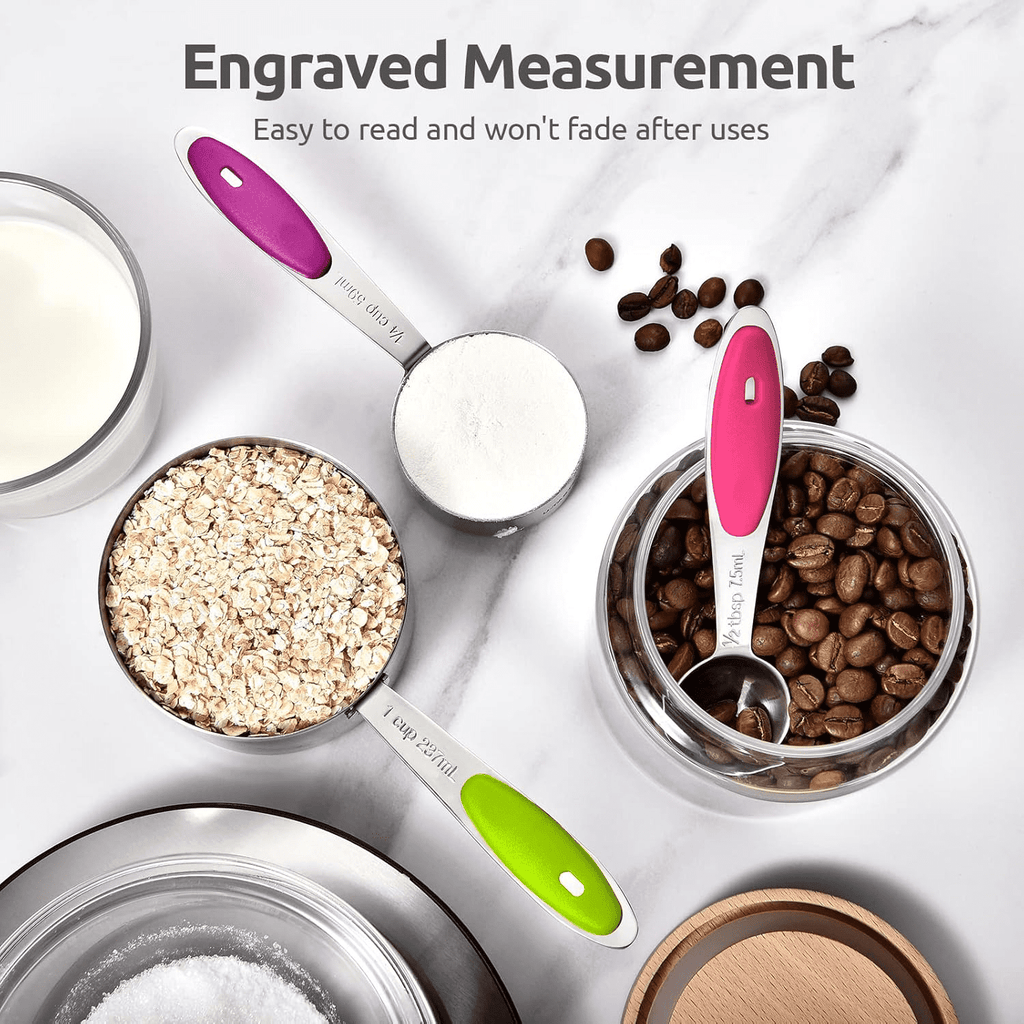 High-Precision Stainless Steel Measuring Cups and Spoons Set of 15, 5 Stainless Steel Nesting Measuring Cups & 5 Spoons, 5 Mini Meas... - High-Precision Culinary Tool for Baking & Cooking Detail