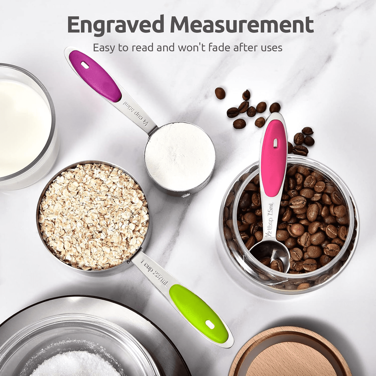 High-Precision Stainless Steel Measuring Cups and Spoons Set of 15, 5 Stainless Steel Nesting Measuring Cups & 5 Spoons, 5 Mini Meas... - High-Precision Culinary Tool for Baking & Cooking Detail