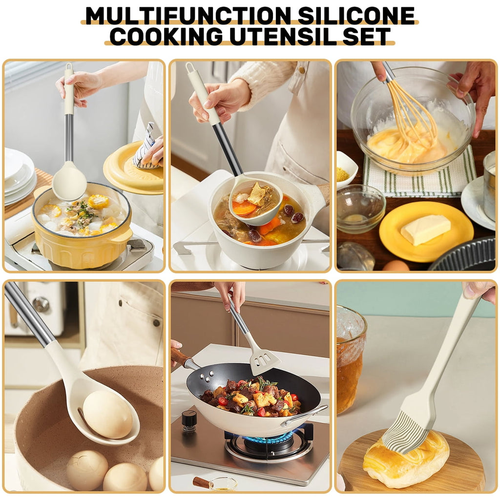 Ergonomic Cooking Silicone Cooking Utensil Set, 30 Pcs Kitchen Utensils Set with Stainless Steel Handle, Food Grade Silicone Spatula Se... - Durable Turner & Ladle Utensil Set for Home Chefs Detail