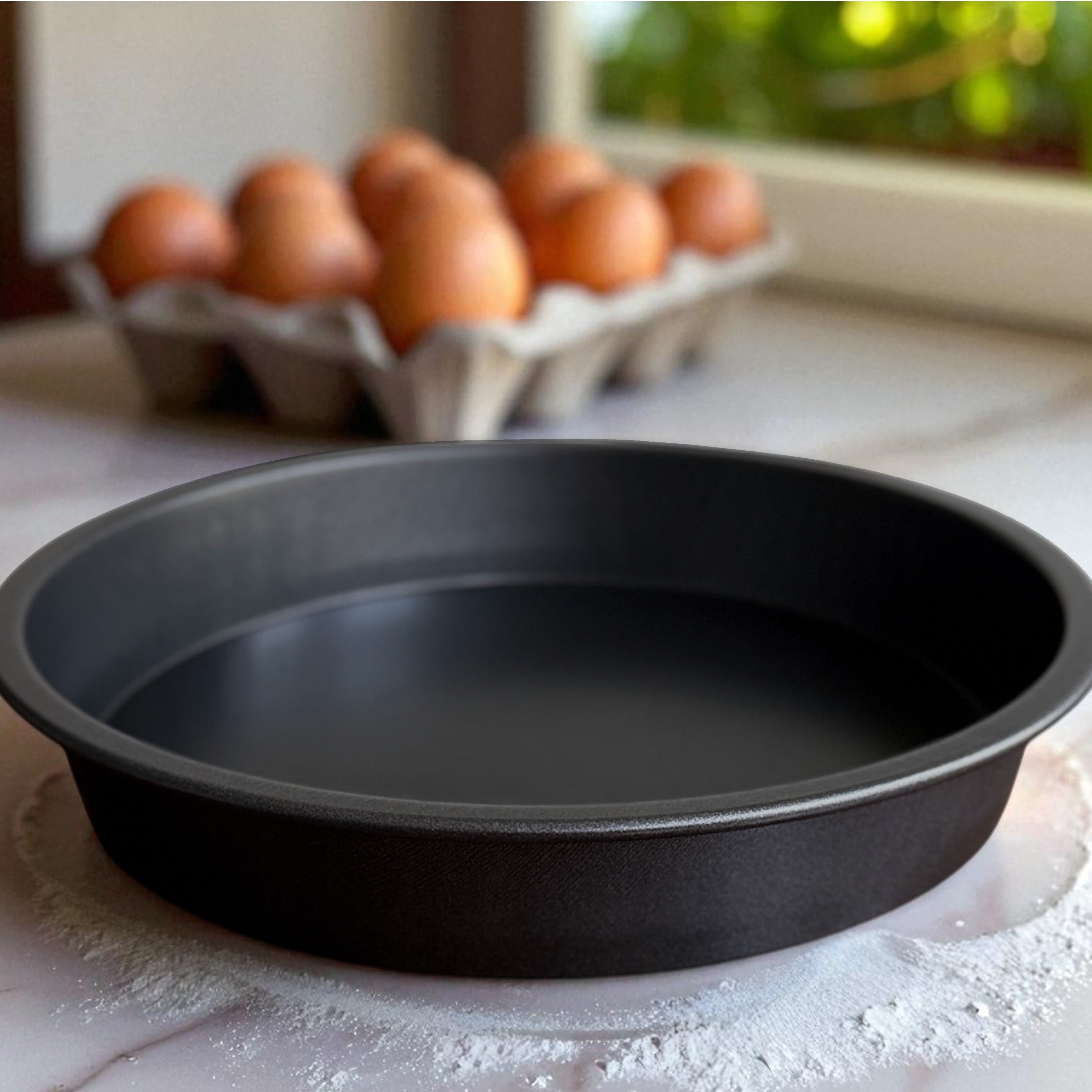 Premium Kitchen 9" x 9" Round Nonstick Steel Cake Pan, Dark Gray - Multi-Functional Manual Food Chopper & Slicer Detail