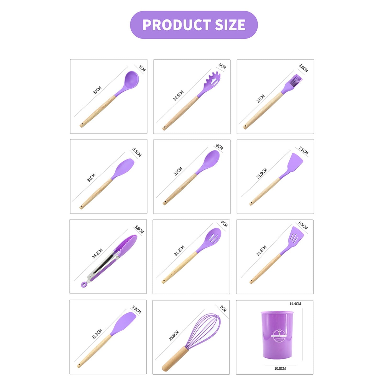 Ergonomic Cooking 12Pcs Cooking Kitchen Utensils Set with Holder,Wooden Handles Cooking Tool,BPA Free,Non Toxic Turner Tongs Spa... - Heat-Resistant Silicone Cooking Spatula Turner Detail