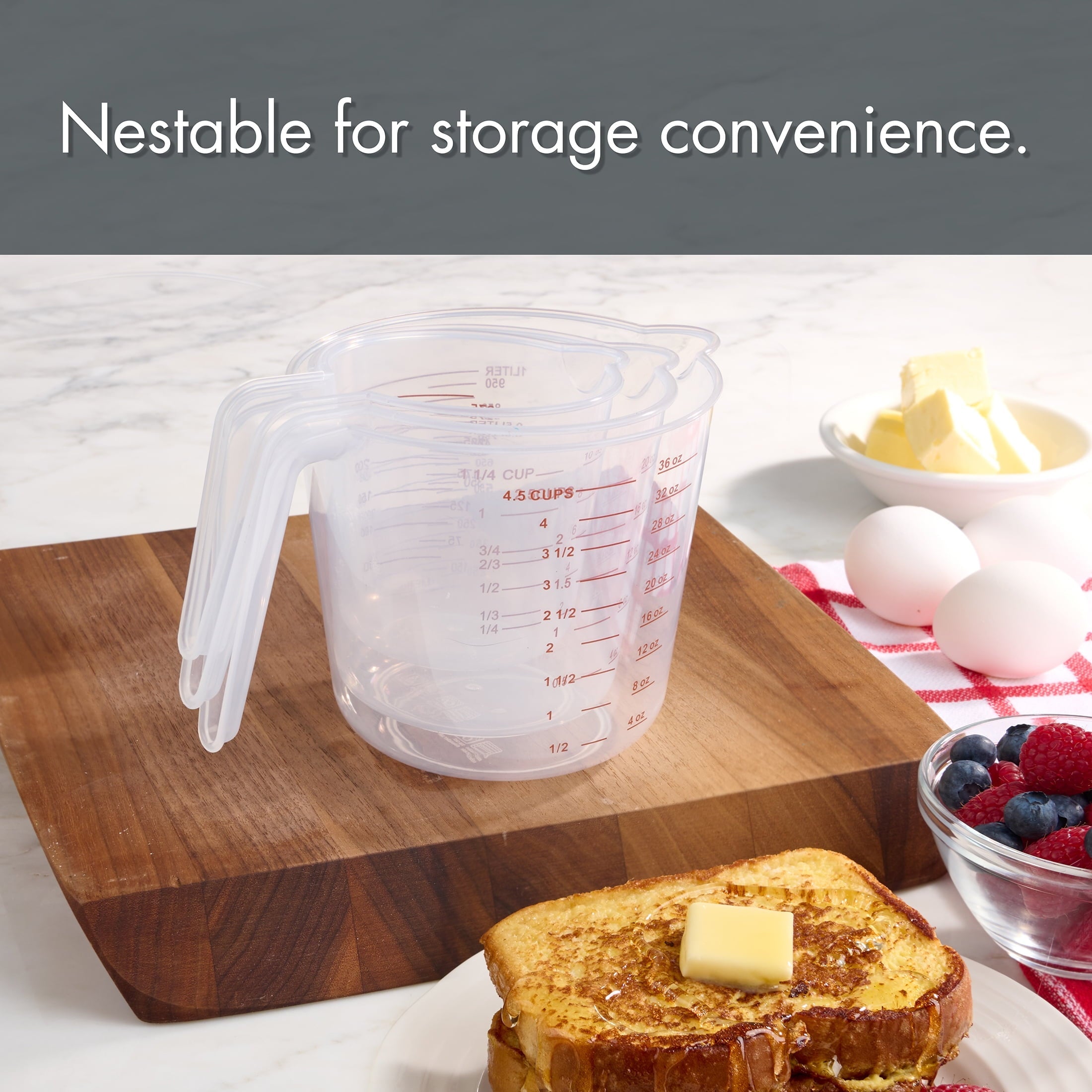 Time-Saving 3-Piece Tapered Spout Nesting Plastic Measuring Cups Set, Clear - Innovative Kitchen Helper for Modern Cooking Detail