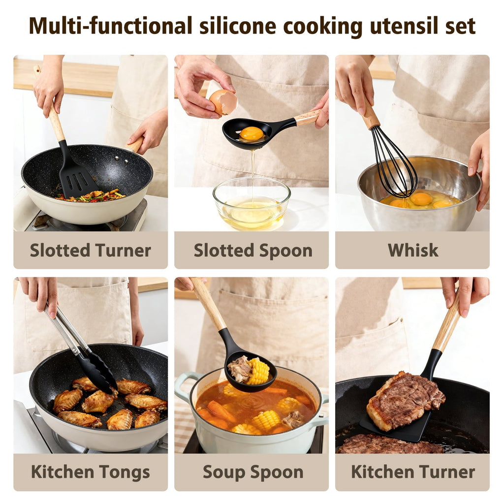Ergonomic Cooking Silicone Cooking Utensils Set, Heat Resistant Kitchen Cooking Utensils Set, 12 PCS Handle Silicone Kitchen Gadgets Ut... - Heat-Resistant Silicone Cooking Spatula Turner Detail