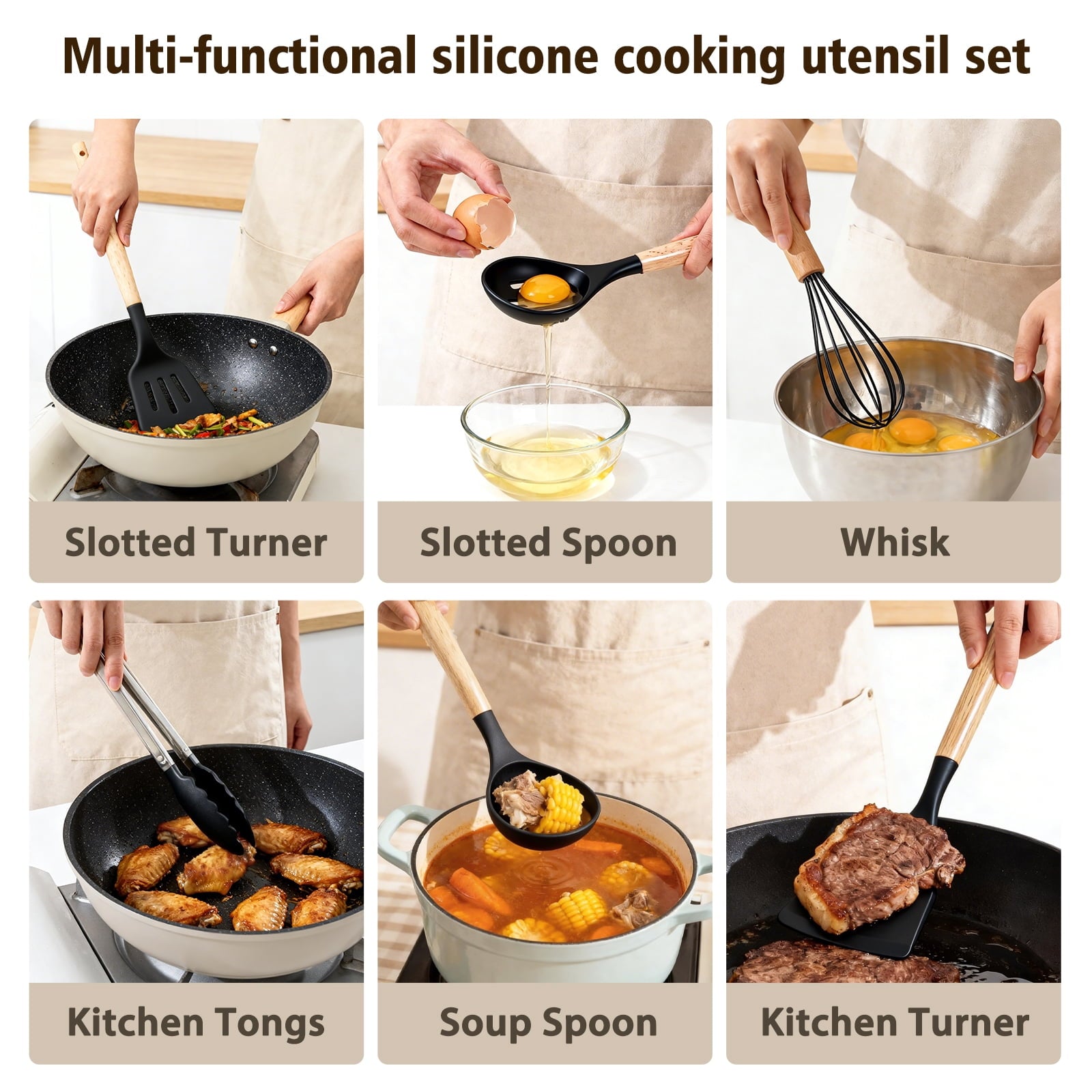 High-Precision Silicone Cooking Utensils Set, Heat Resistant Kitchen Cooking Utensils Set, 12 PCS Handle Silicone Kitchen Gadgets Ut... - Multi-Purpose Hand Tool for Daily Meal Prep Detail