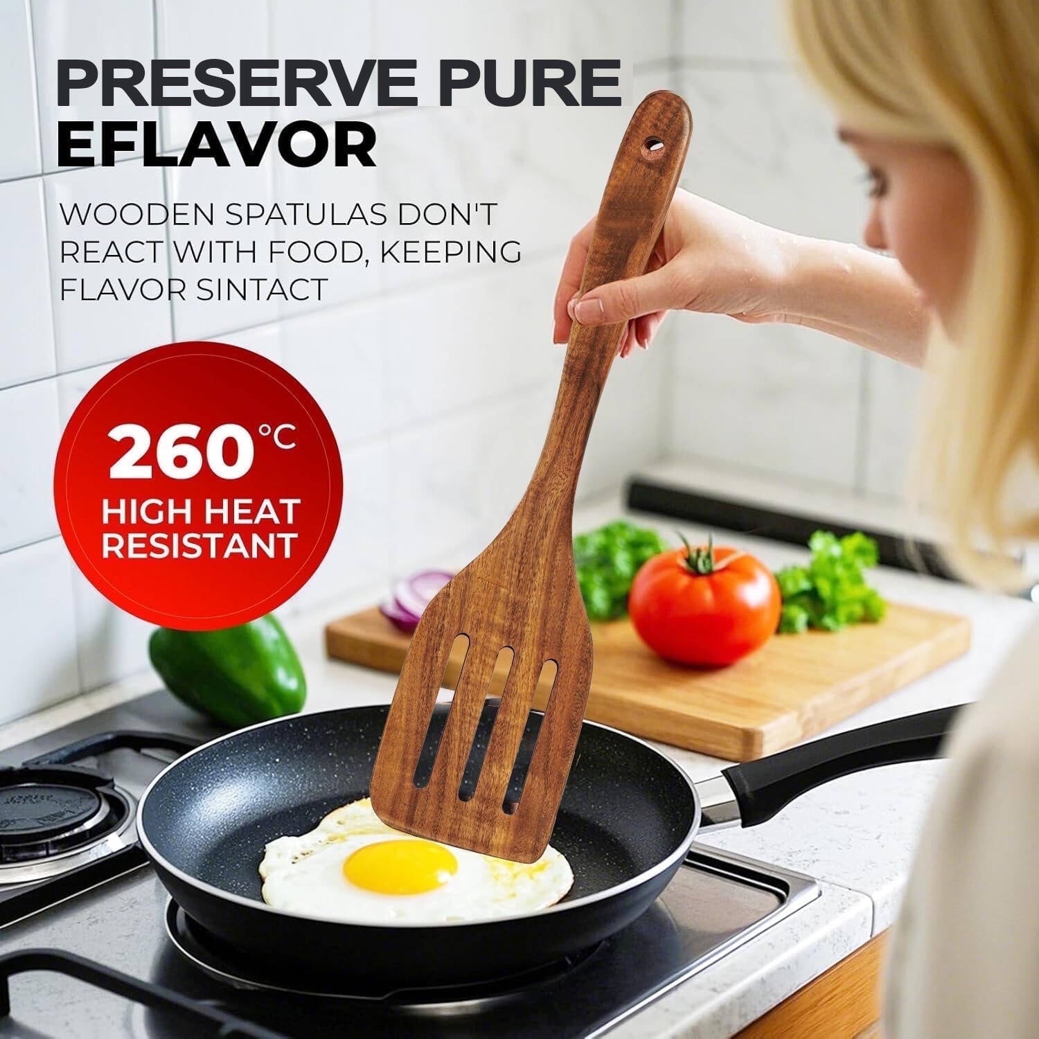 Seamless One-Piece 6-Piece Natural Teak Wooden Spoons for Cooking With 10 Hooks，Handcrafted Kitchen Utensils Set ，Ideal Gift Set - Durable Turner & Ladle Utensil Set for Home Chefs Detail