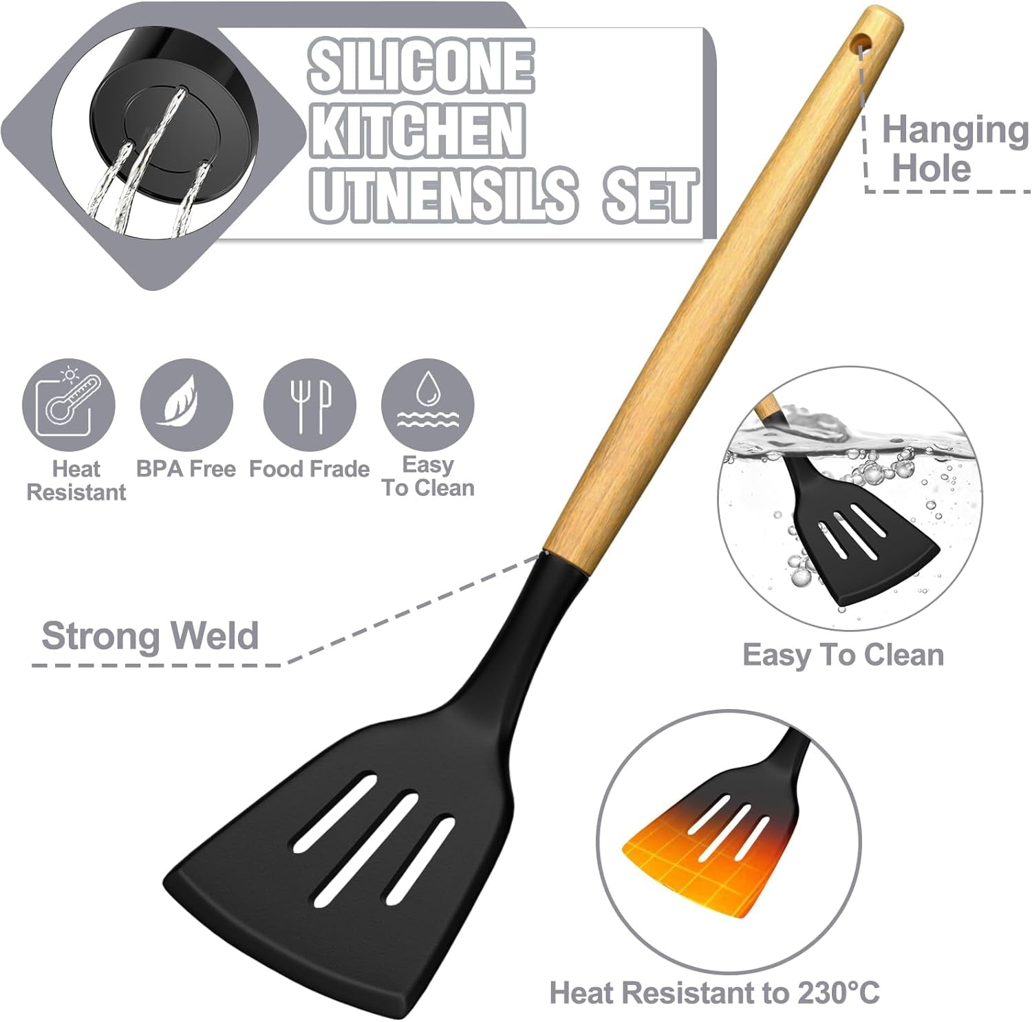Professional Grade Kitchen Utensil Set, 34Pieces Silicone Cooking Utensil Set with Wooden Handle, Heat Resistant Spatula Set Gadg... - Heavy Duty Stainless Steel Kitchen Shears Detail