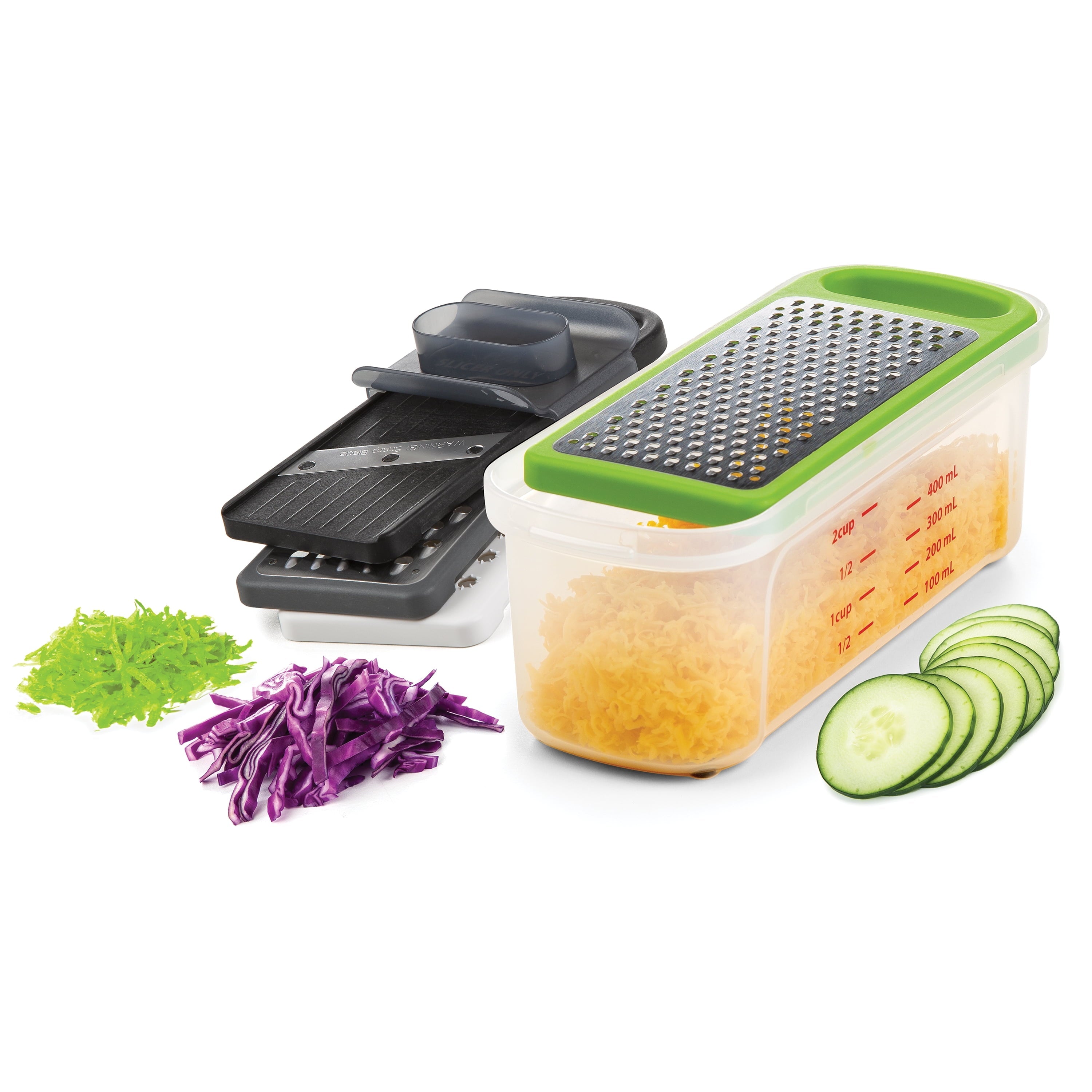 Premium Kitchen Compact Grate & Slice Set - Premium Stainless Steel Garlic Presser & Peeler Detail