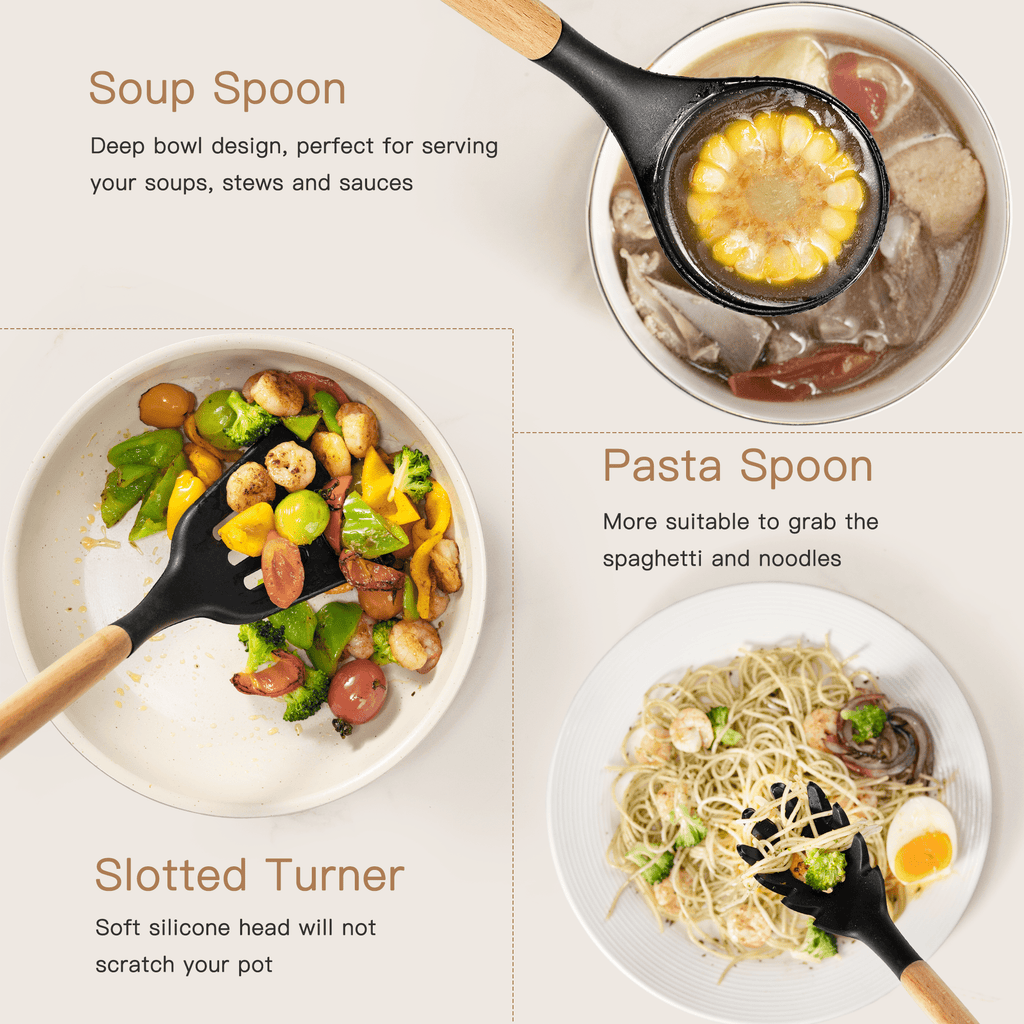 Professional Grade Silicone Cooking Utensils Set, 38 PCS Kitchen Utensils Set for 446°F Heat Resistant, Food Grade Utensil Sets with Woo... - High-Precision Culinary Tool for Baking & Cooking Detail